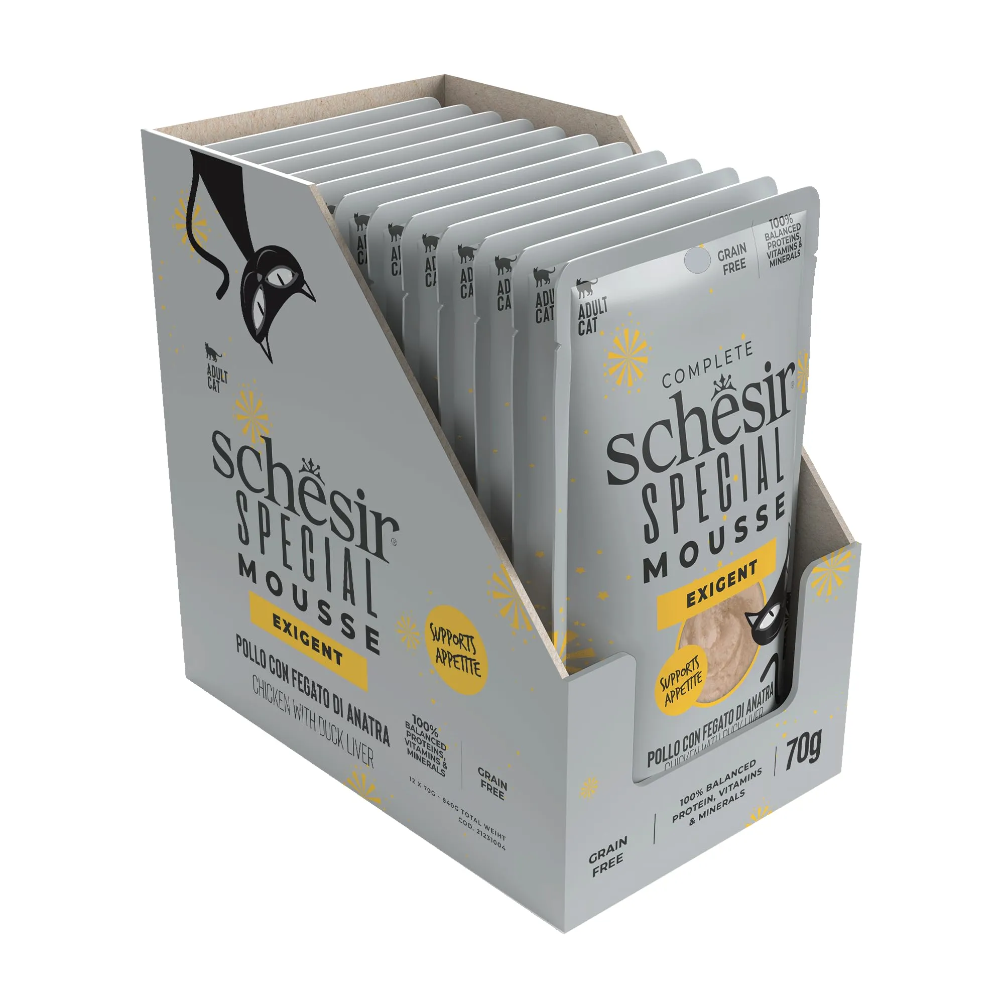 Schesir Special Exigent Filetti di Pollo con Anatra in Mousse, Alimento Umido Completo per Gatti, Grain Free, 12 x 70g - immagine 3