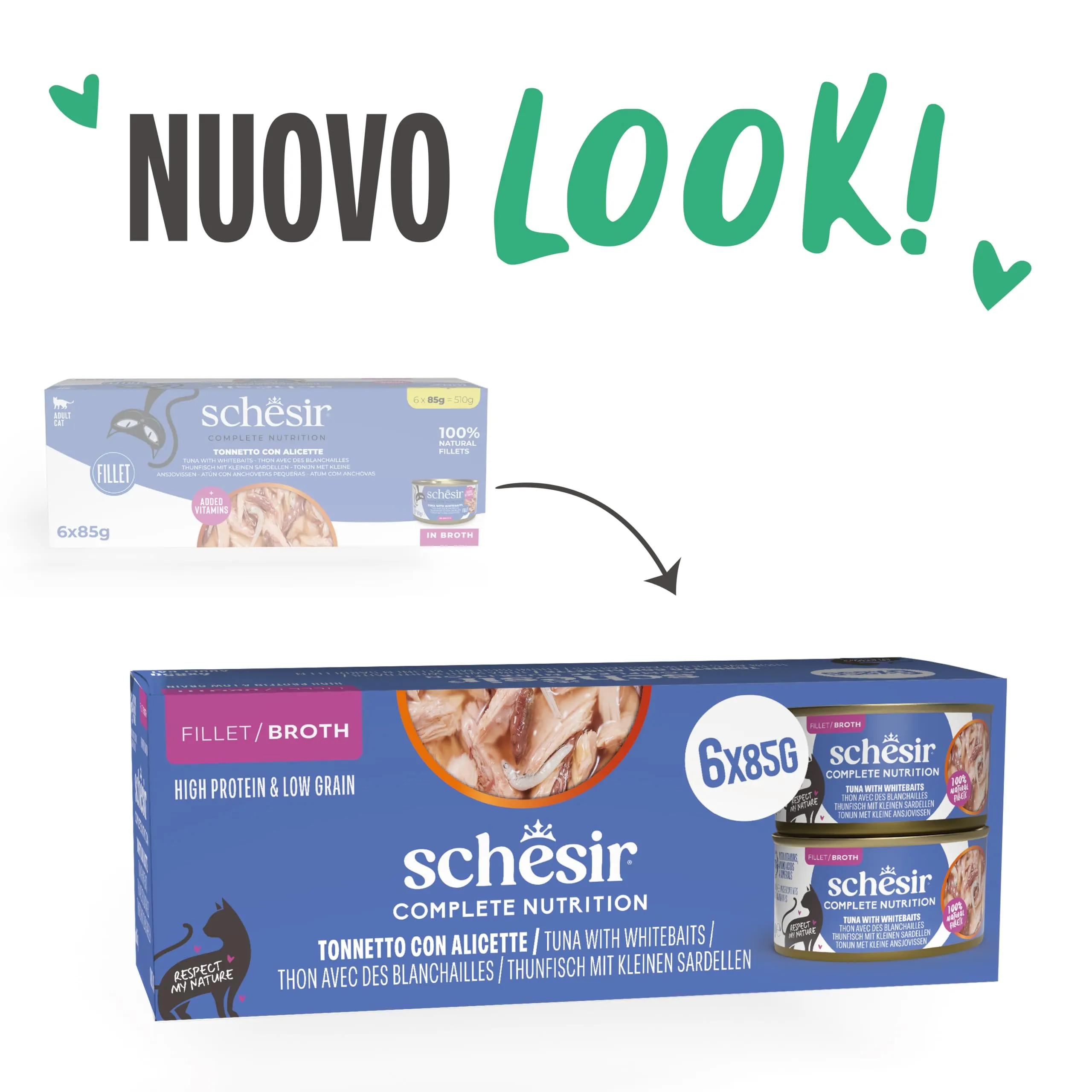 Schesir Tonnetto con Alicette in Brodo, Alimento Umido Completo per Gatti, 6 x 85g - immagine 2