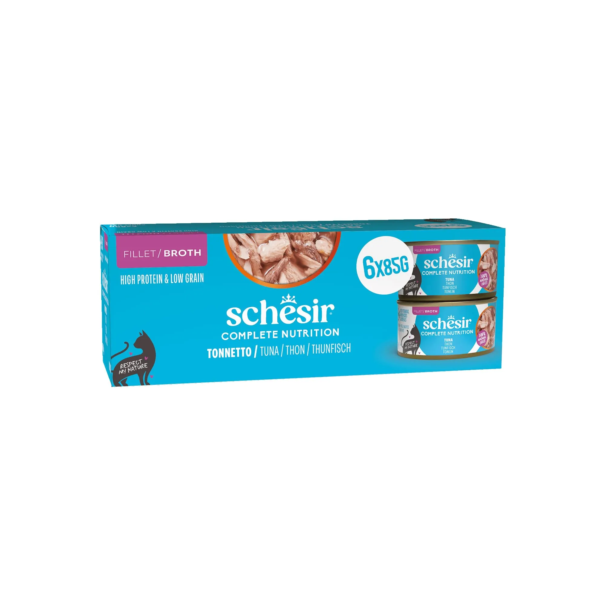 Schesir Tonnetto in Brodo Alimento Umido Completo per Gatti, 6 x 85g - immagine 1