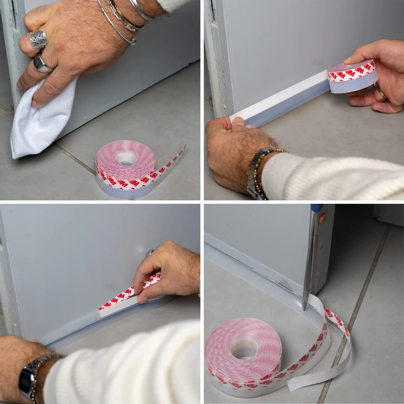 Dpm Tapes Paraspifferi Sottoporta in Silicone con Adesivo 3M, 35 mm x 5 m, Trasparente - immagine 4