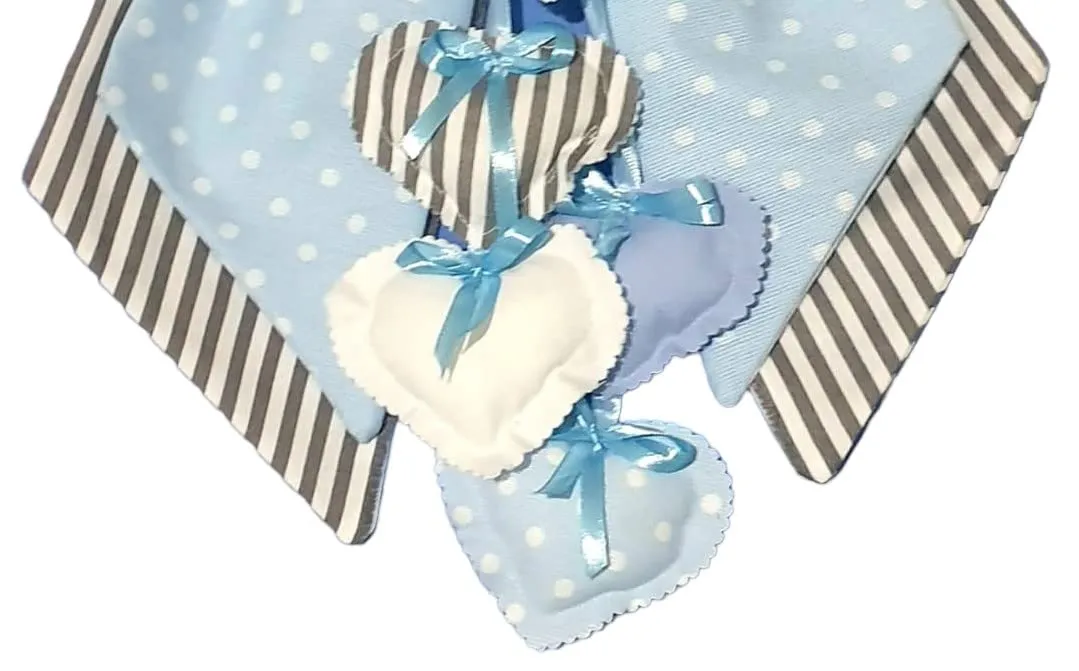 ZAIRISE Fiocco Nascita Personalizzato con Nome Ricamato, 100% Cotone Handmade in Italy, Coccarda Decorativa Grigia a Pois, 52 x 35 cm - immagine 3