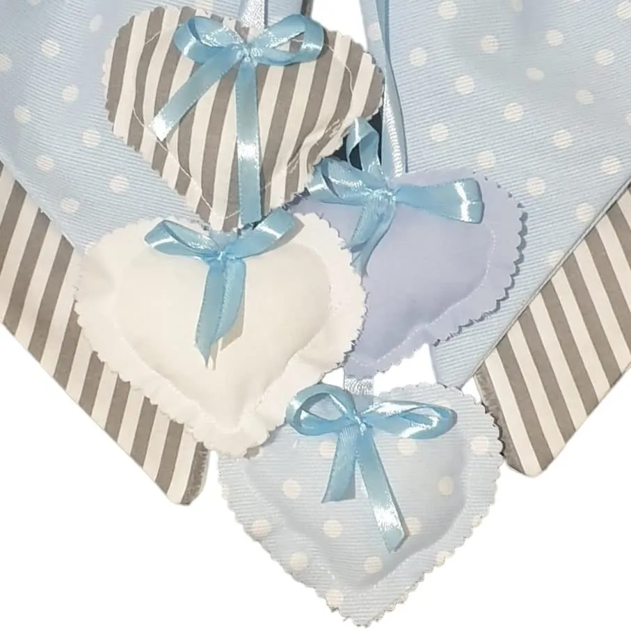 ZAIRISE Fiocco Nascita Personalizzato con Nome Ricamato, 100% Cotone Handmade in Italy, Coccarda Decorativa Grigia a Pois, 52 x 35 cm - immagine 4