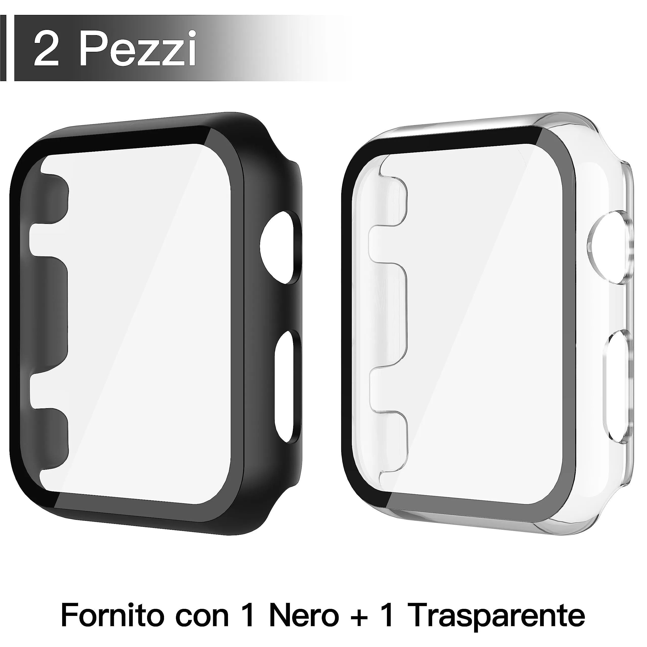 Misxi Cover con Vetro Temperato per Apple Watch Serie 2/3 38mm, Custodia Rigida Protezione Totale HD Clear, 1 Nero + 1 Trasparente - immagine 2