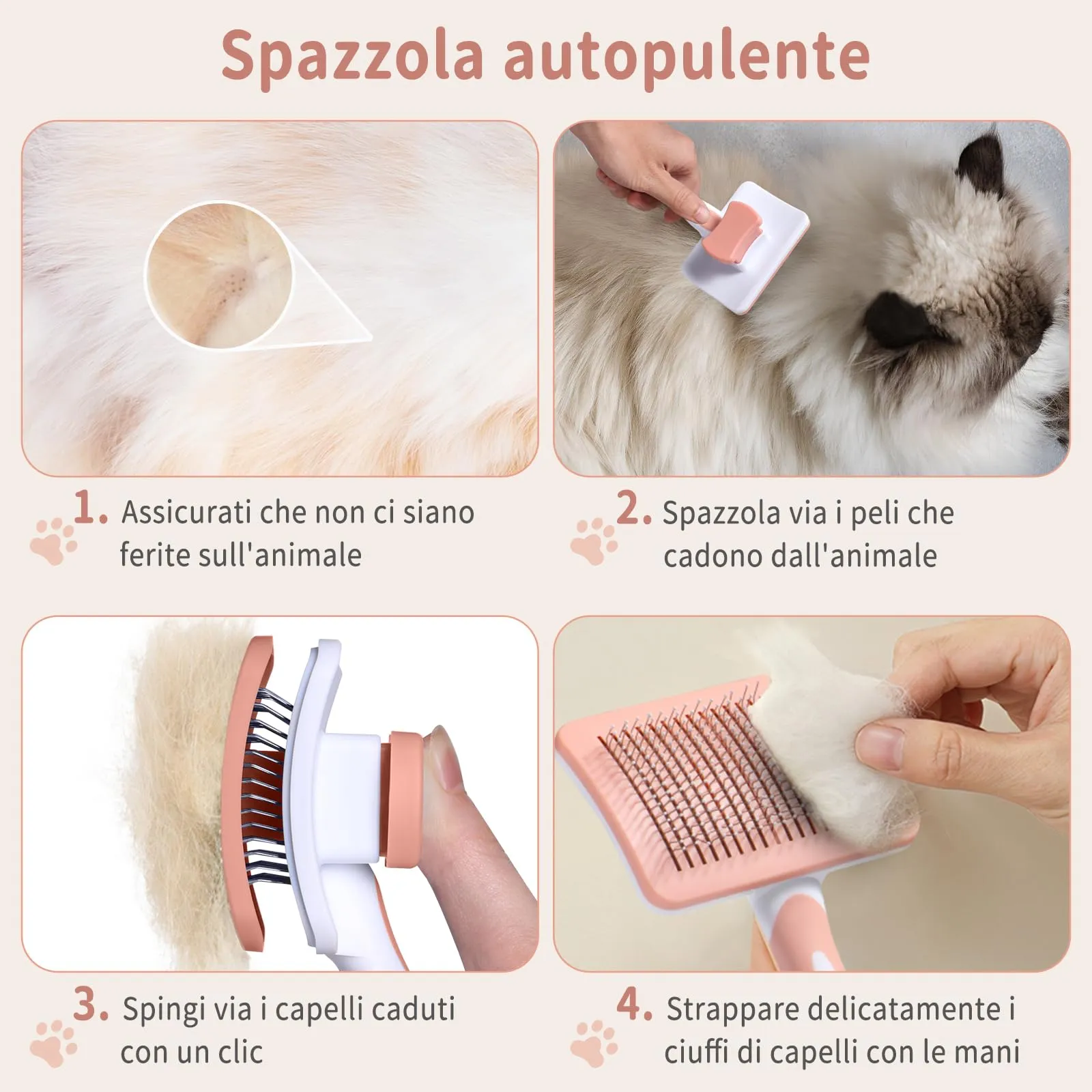 Vinabo Pettine Autopulente per Gatti e Cani, Pelo Corto e Lungo, Arancione - immagine 3