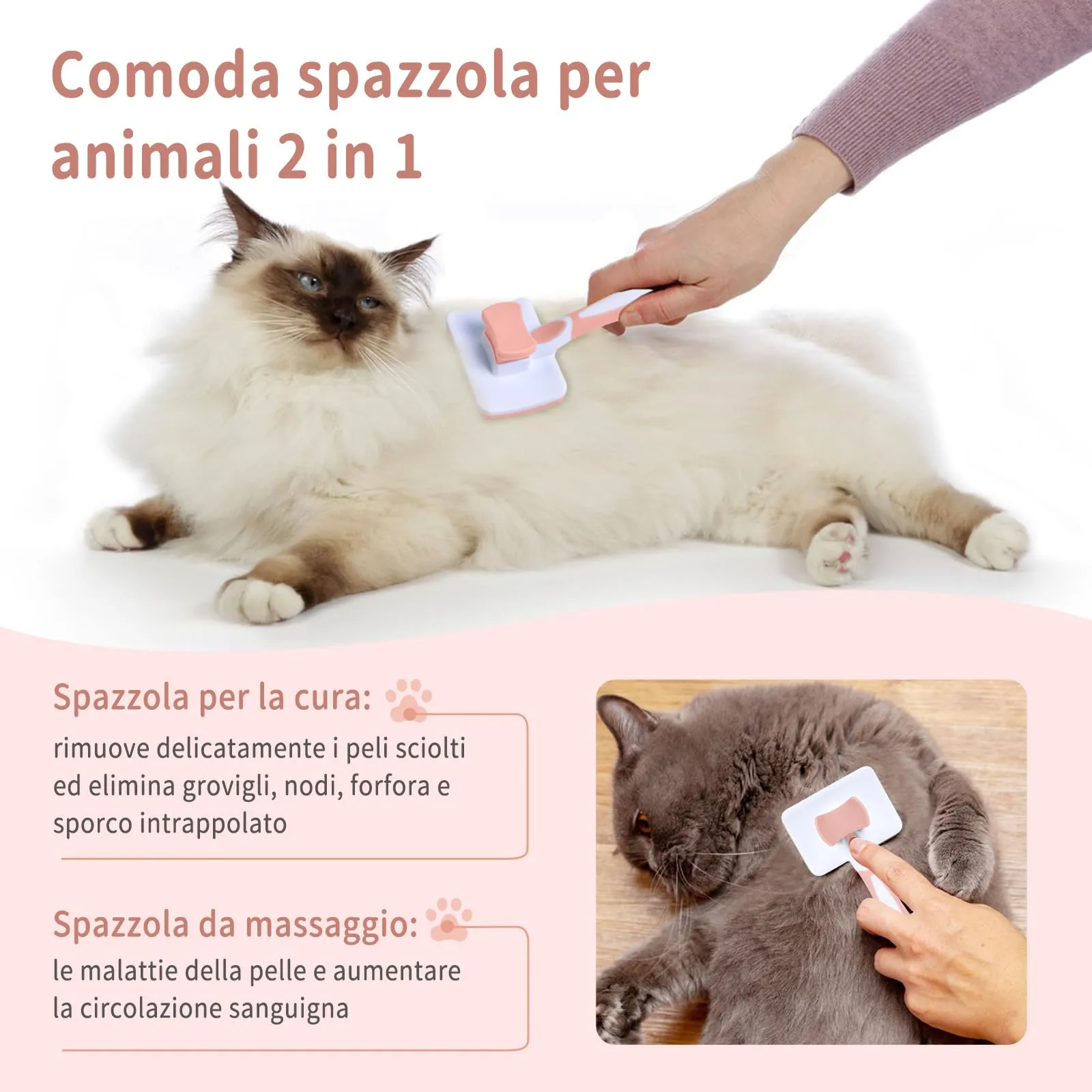 Vinabo Pettine Autopulente per Gatti e Cani, Pelo Corto e Lungo, Arancione - immagine 5