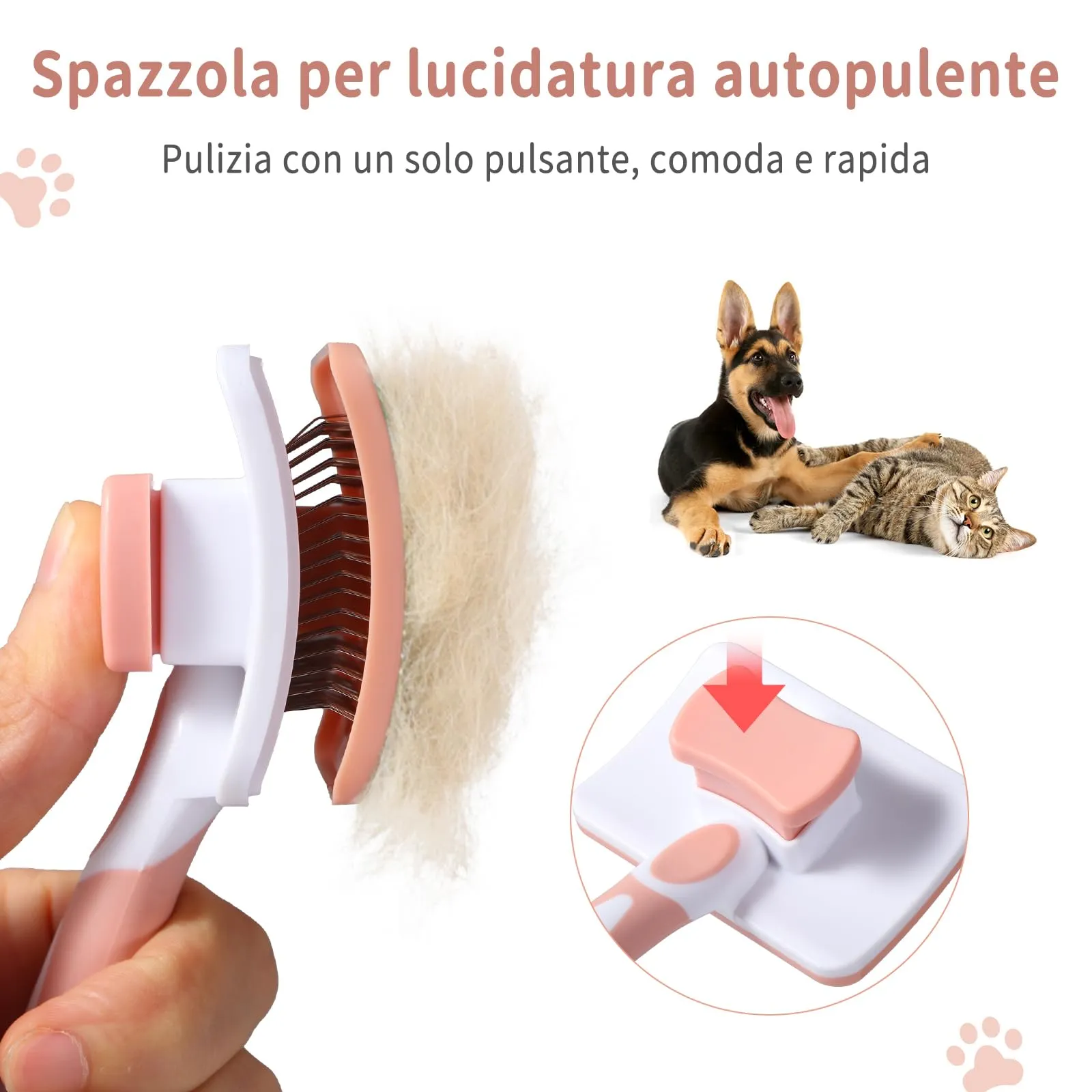 Vinabo Pettine Autopulente per Gatti e Cani, Pelo Corto e Lungo, Arancione - immagine 6