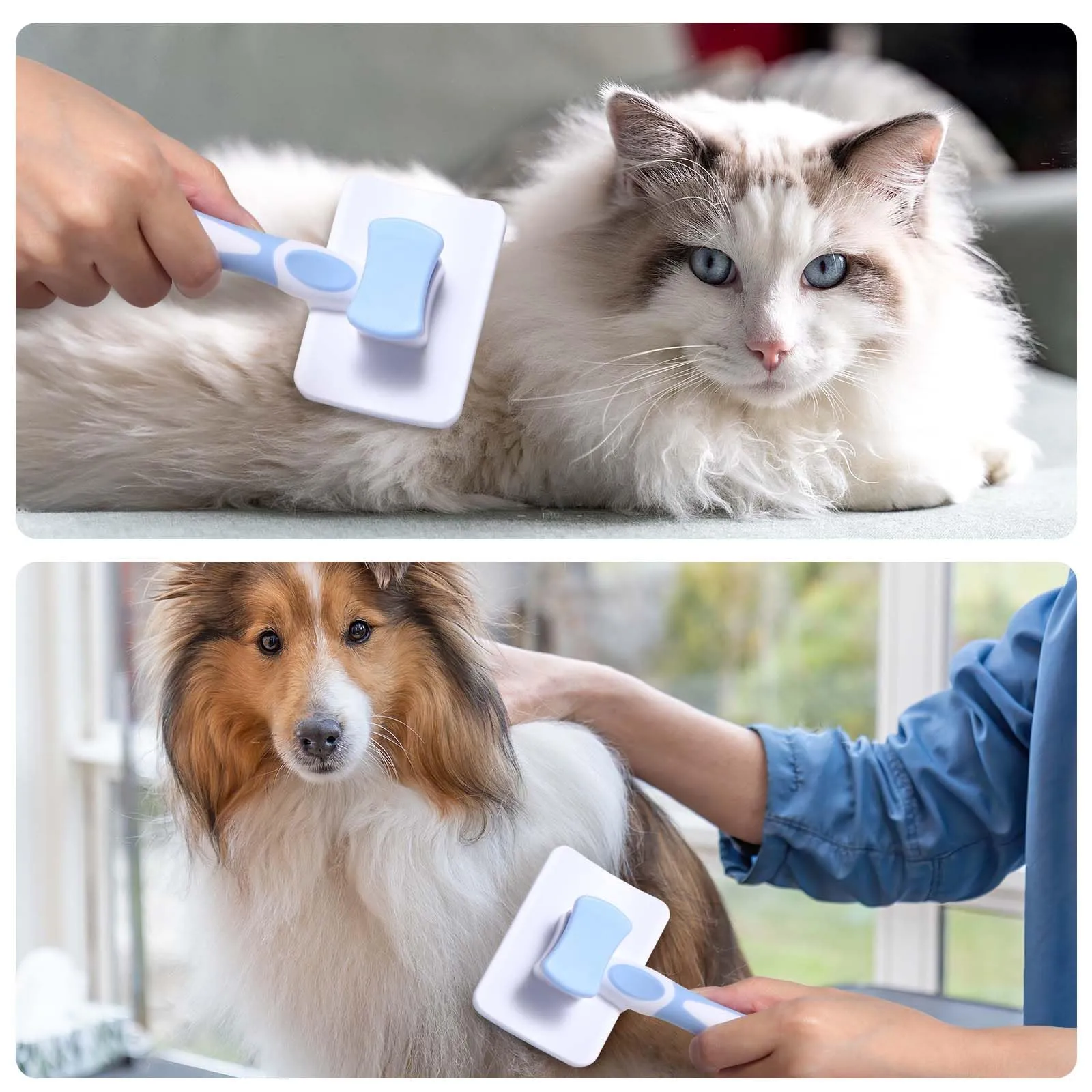 Vinabo Spazzola Autopulente per Gatti e Cani, Pelo Corto e Lungo, Blu - immagine 2