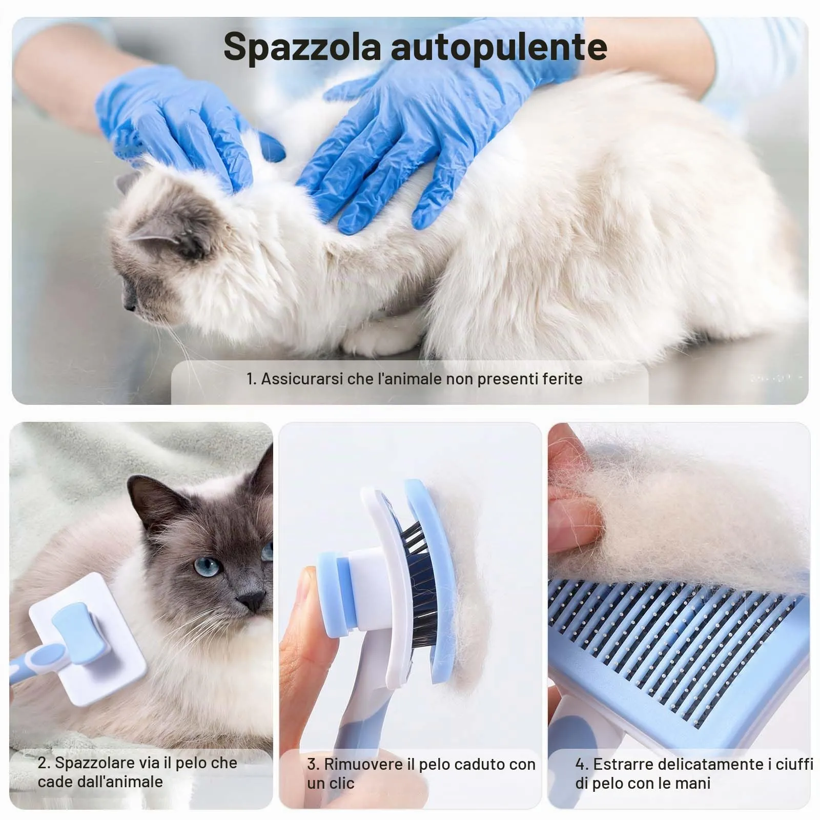 Vinabo Spazzola Autopulente per Gatti e Cani, Pelo Corto e Lungo, Blu - immagine 4