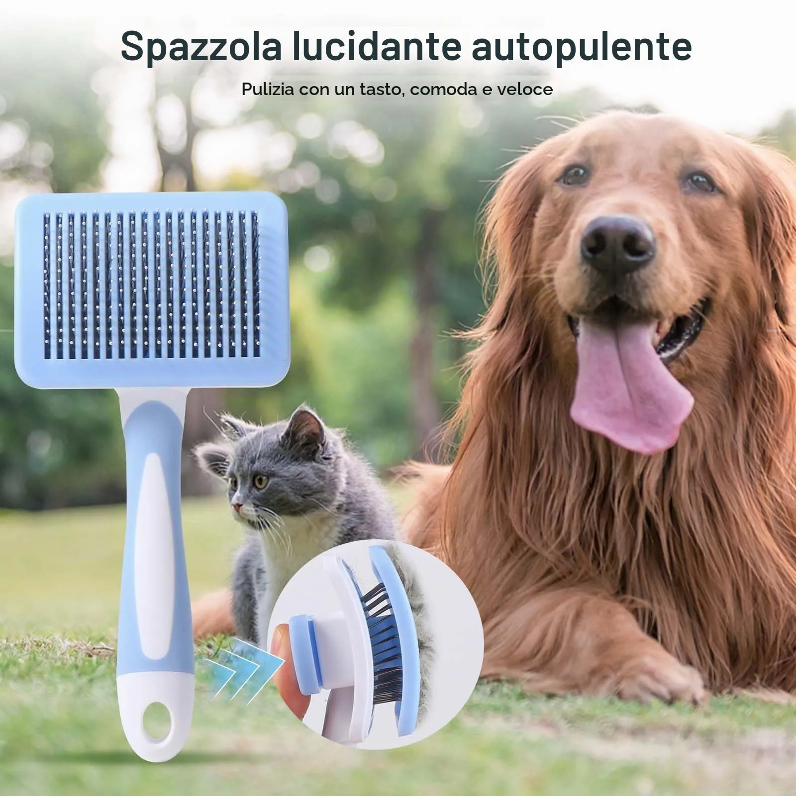 Vinabo Spazzola Autopulente per Gatti e Cani, Pelo Corto e Lungo, Blu - immagine 5