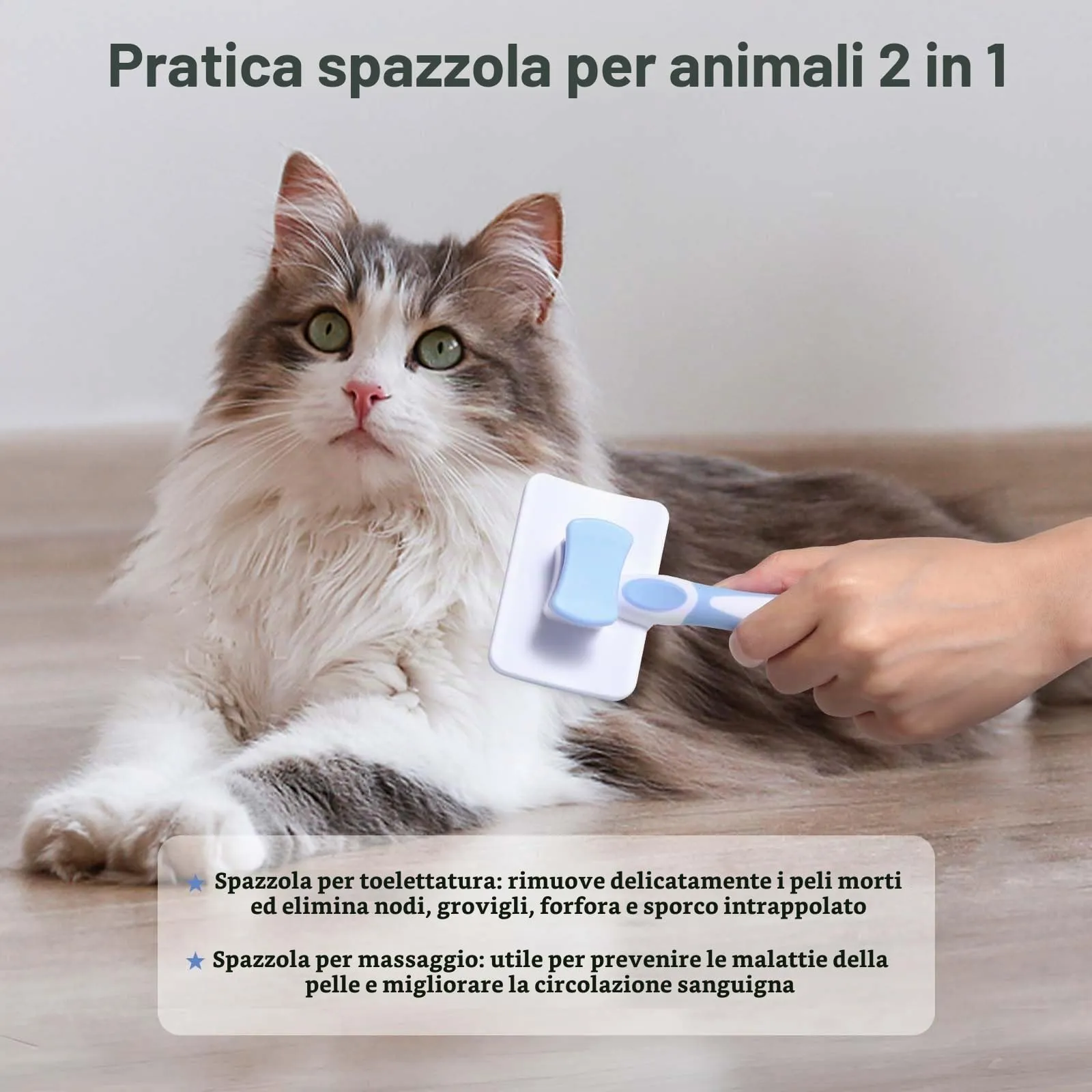 Vinabo Spazzola Autopulente per Gatti e Cani, Pelo Corto e Lungo, Blu - immagine 6