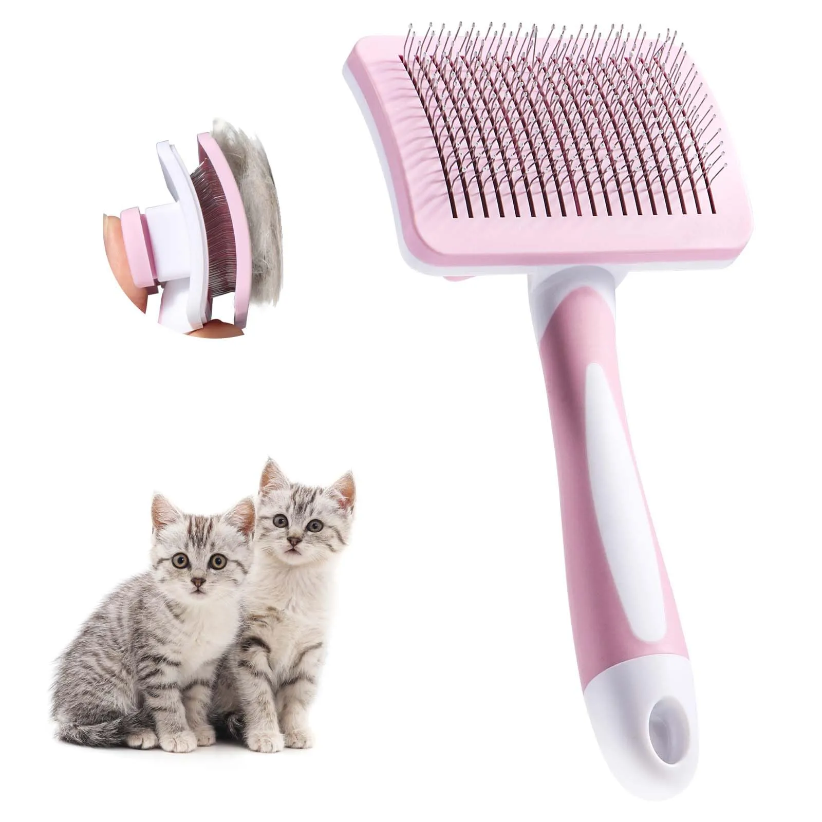 Vinabo Spazzola Autopulente per Cani e Gatti, Pelo Corto e Lungo, Rosa - immagine 1