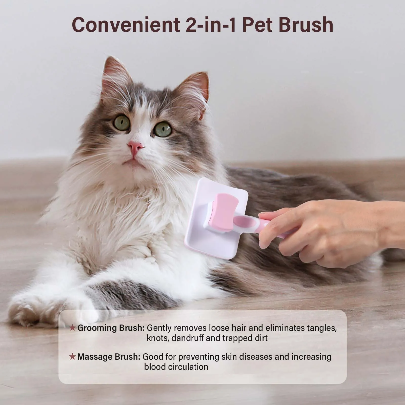Vinabo Spazzola Autopulente per Cani e Gatti, Pelo Corto e Lungo, Rosa - immagine 2