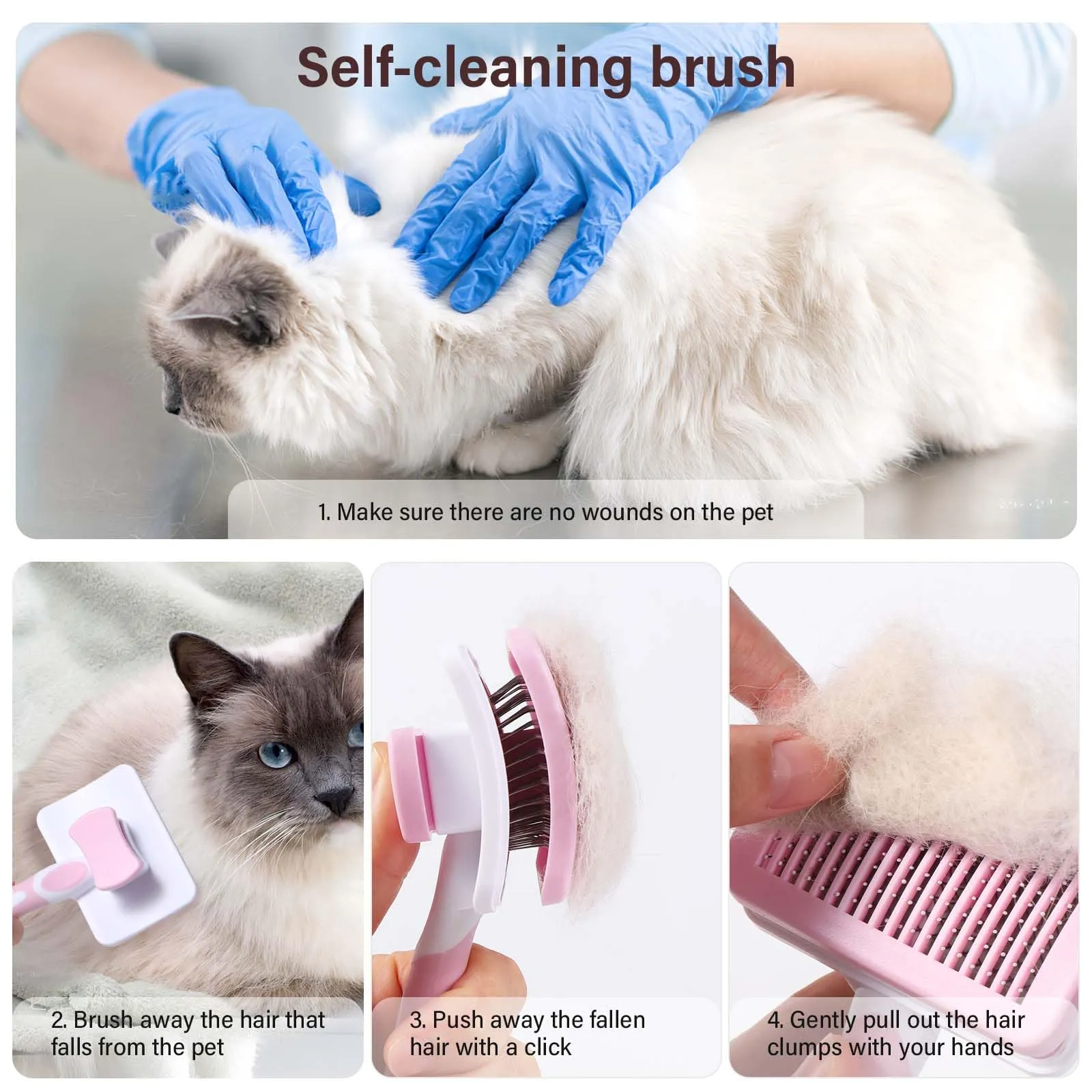 Vinabo Spazzola Autopulente per Cani e Gatti, Pelo Corto e Lungo, Rosa - immagine 3