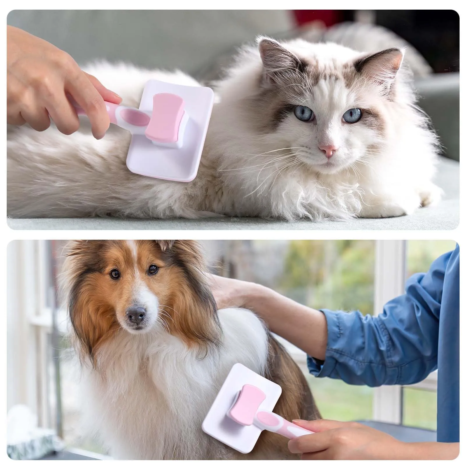 Vinabo Spazzola Autopulente per Cani e Gatti, Pelo Corto e Lungo, Rosa - immagine 4