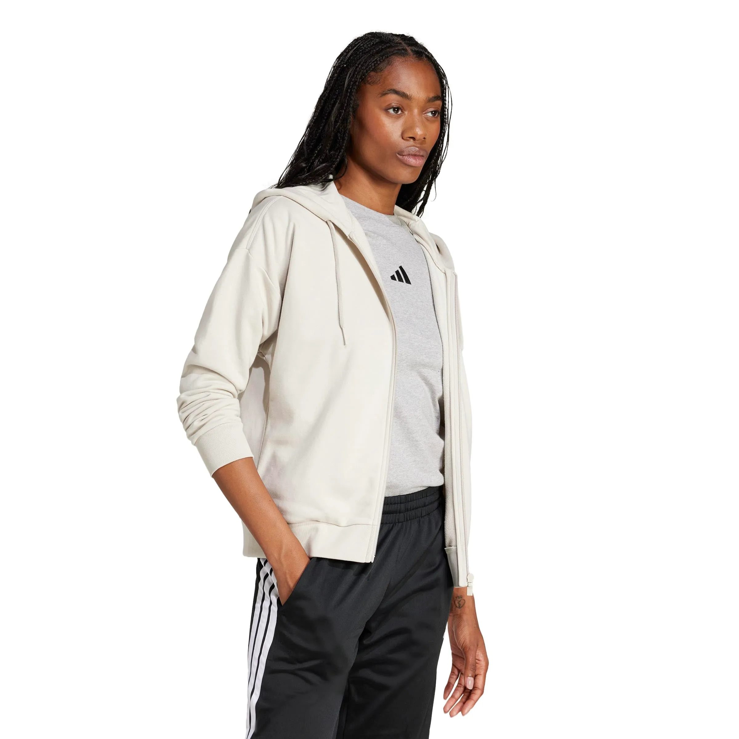 adidas Essentials Linear Full Zip French Terry Hoodie, Wonder Alumina/White, M - immagine 6
