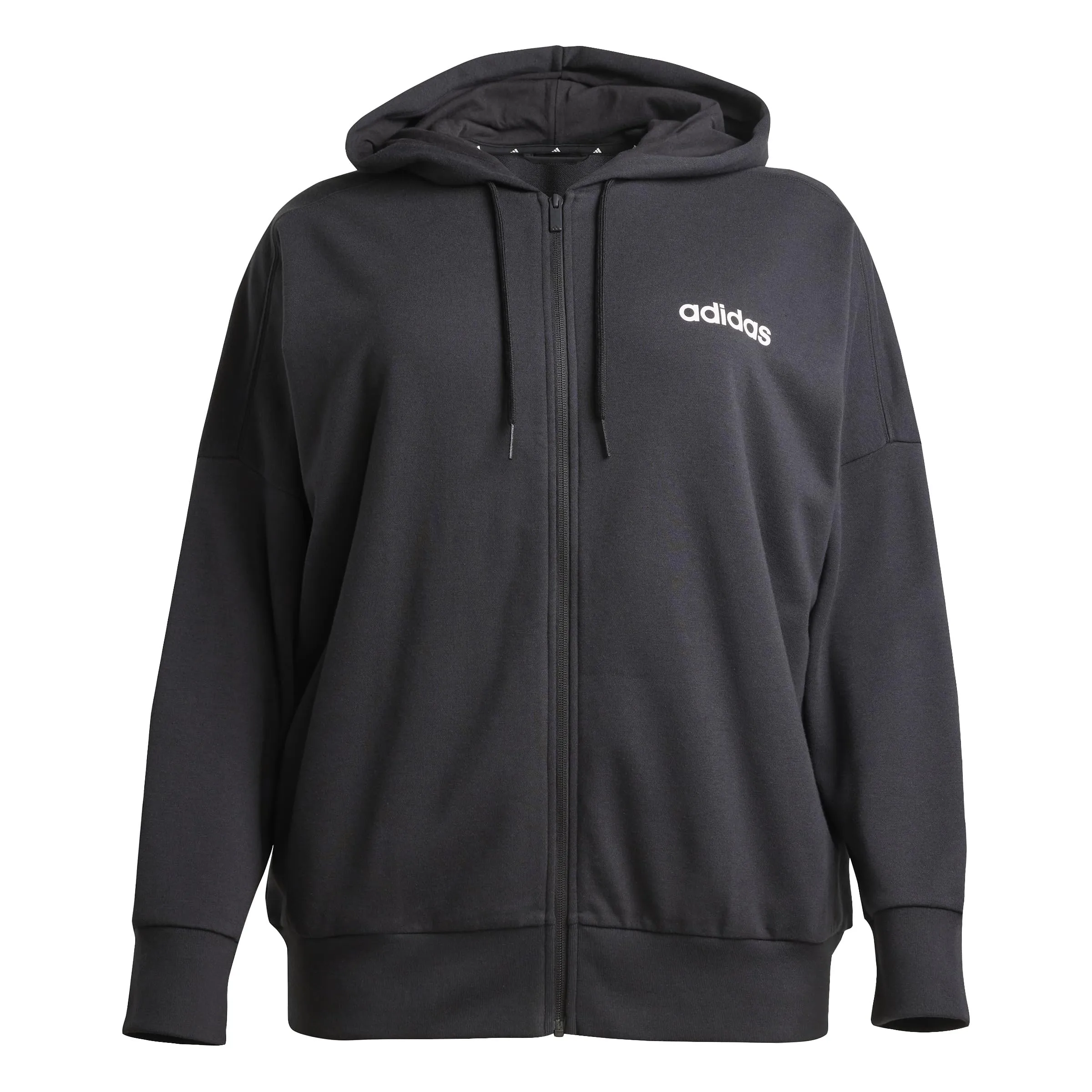 adidas Donna Essentials Linear Full Zip French Terry Hoodie Sweatshirt, Black/White, L - immagine 1