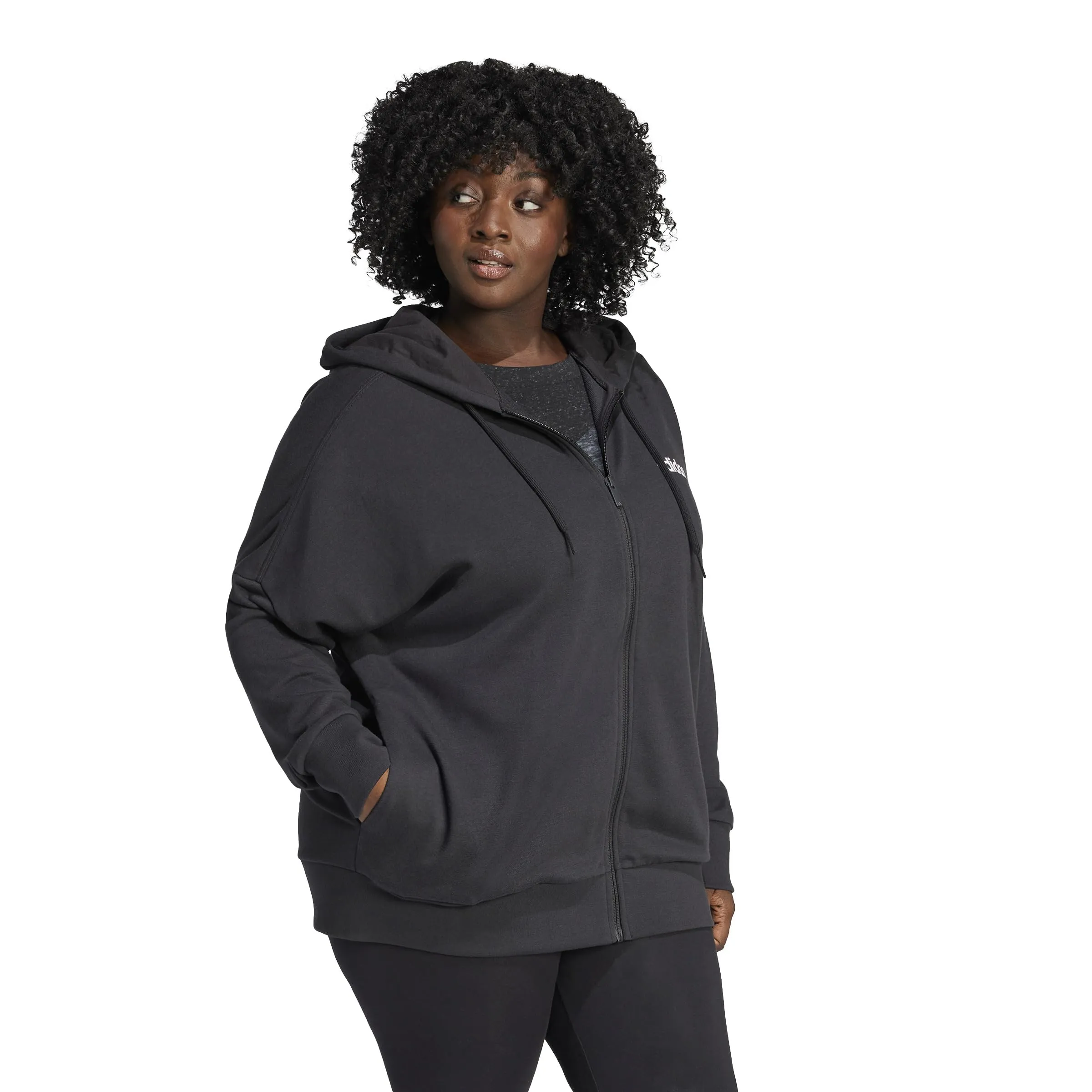 adidas Donna Essentials Linear Full Zip French Terry Hoodie Sweatshirt, Black/White, L - immagine 4