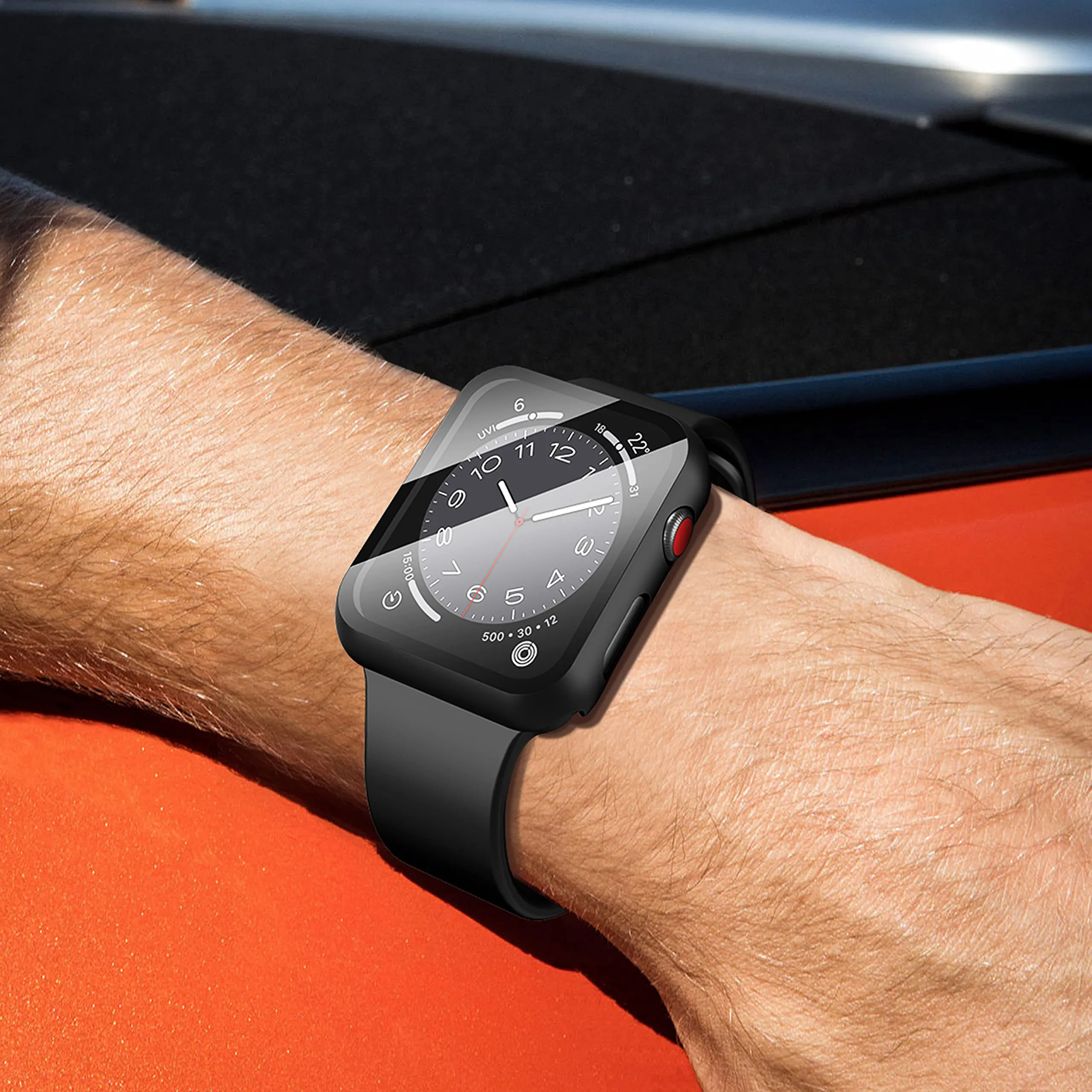 Misxi Cover con Vetro Temperato per Apple Watch Serie 2/3 42mm, Nero (2 Pezzi) - immagine 7