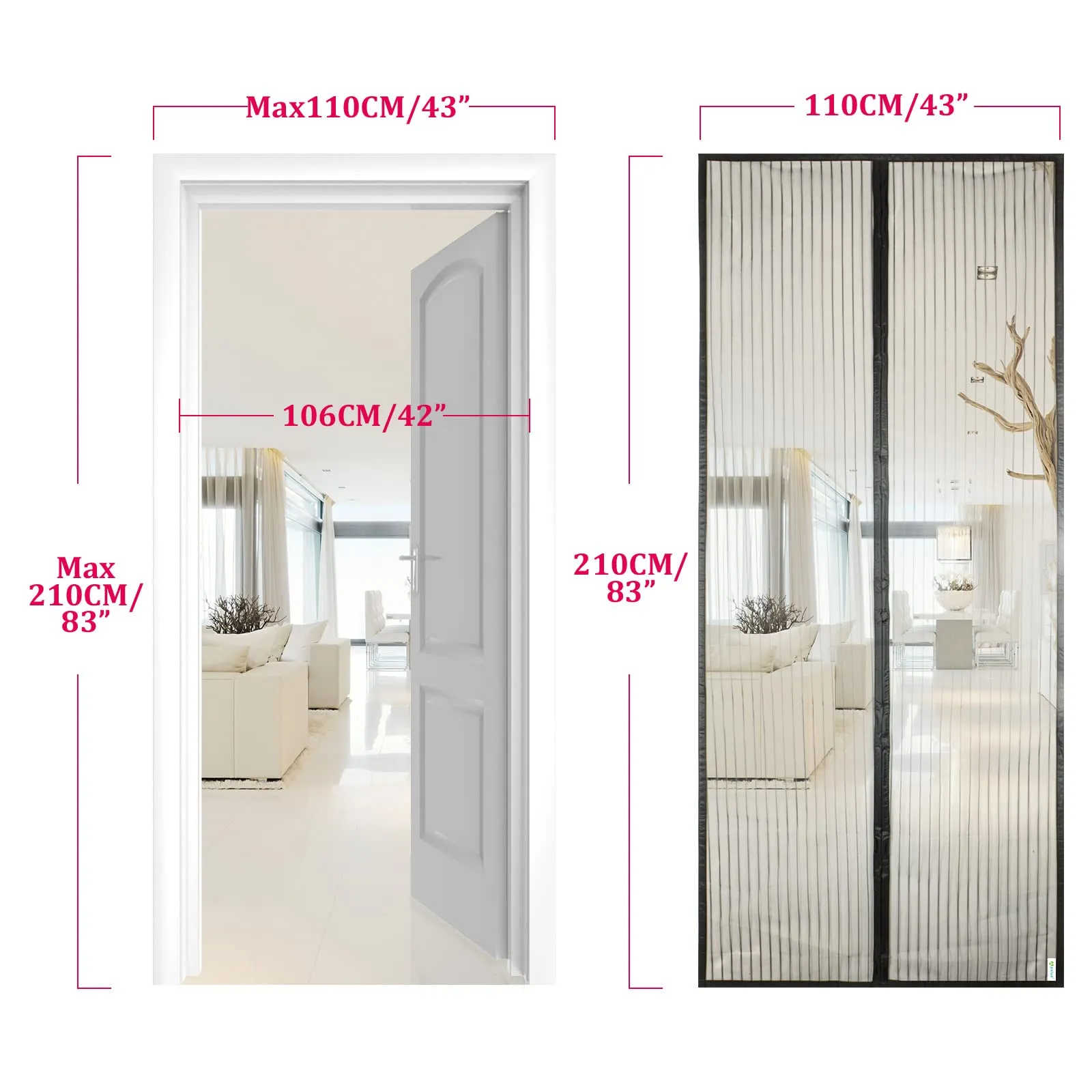 Apalus Zanzariera Magnetica per Porte, 110x210 cm, Nero - immagine 4