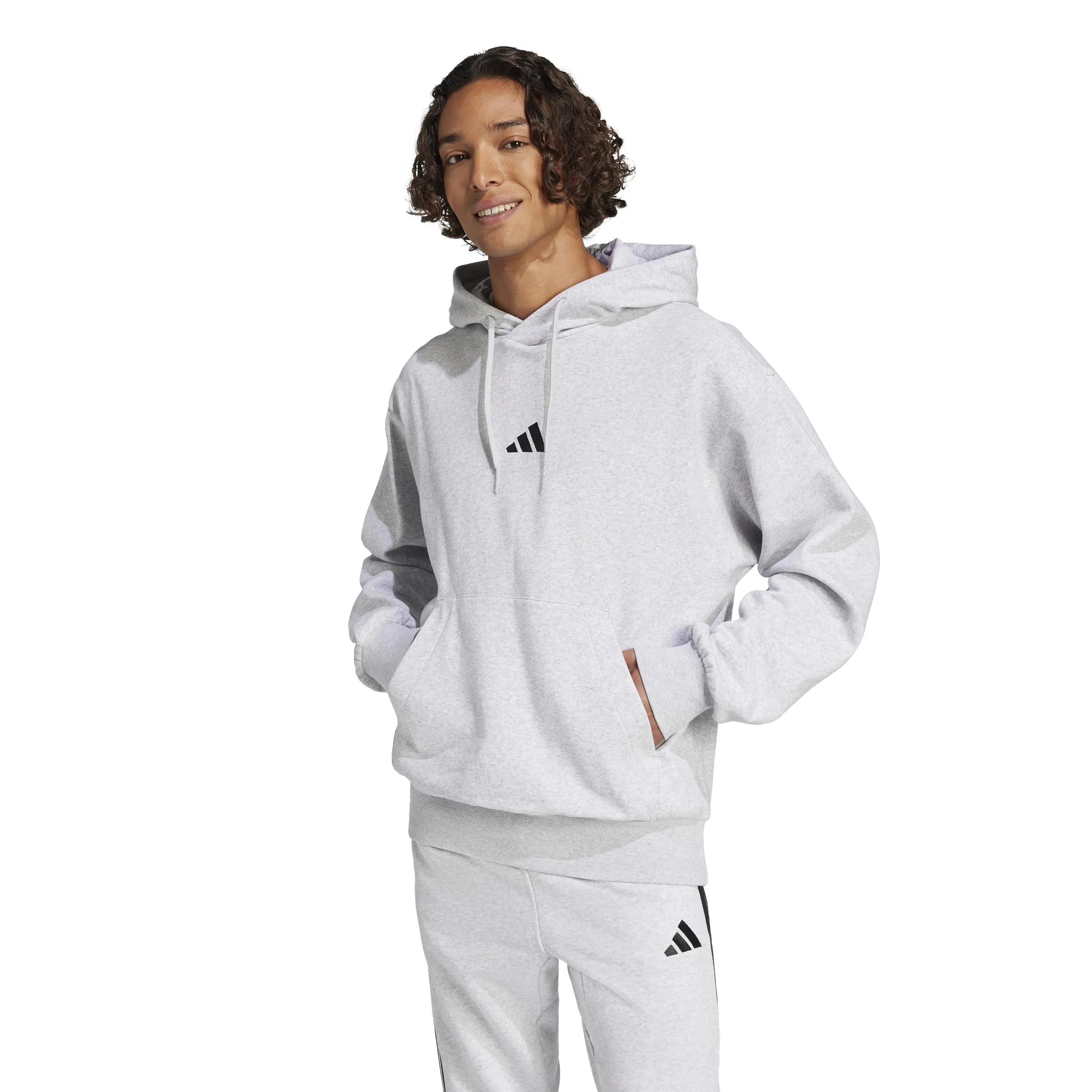 adidas Essentials Feelcozy Fleece Hoodie - Light Grey Heather/Black, S - immagine 4