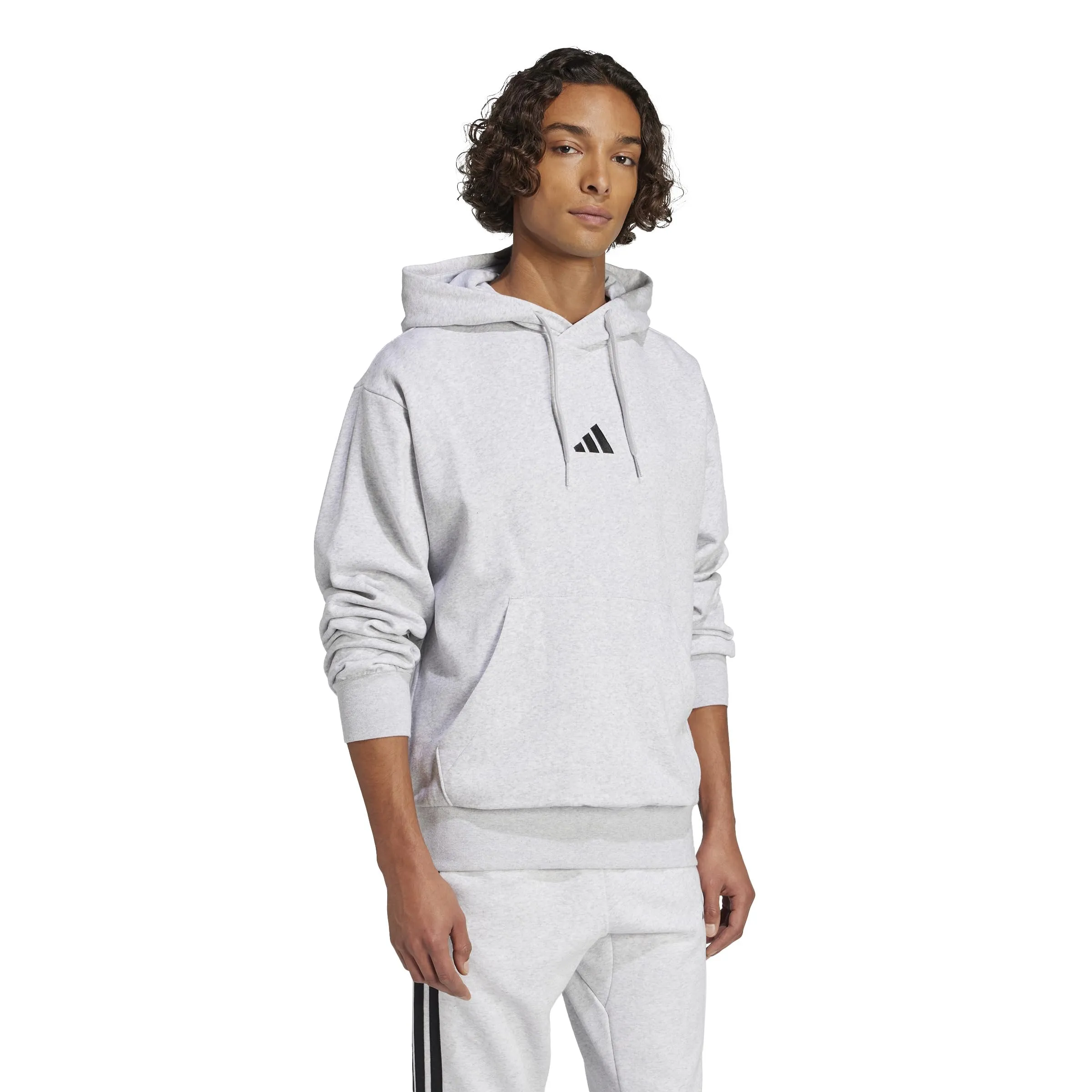 adidas Essentials Feelcozy Fleece Hoodie - Light Grey Heather/Black, S - immagine 5
