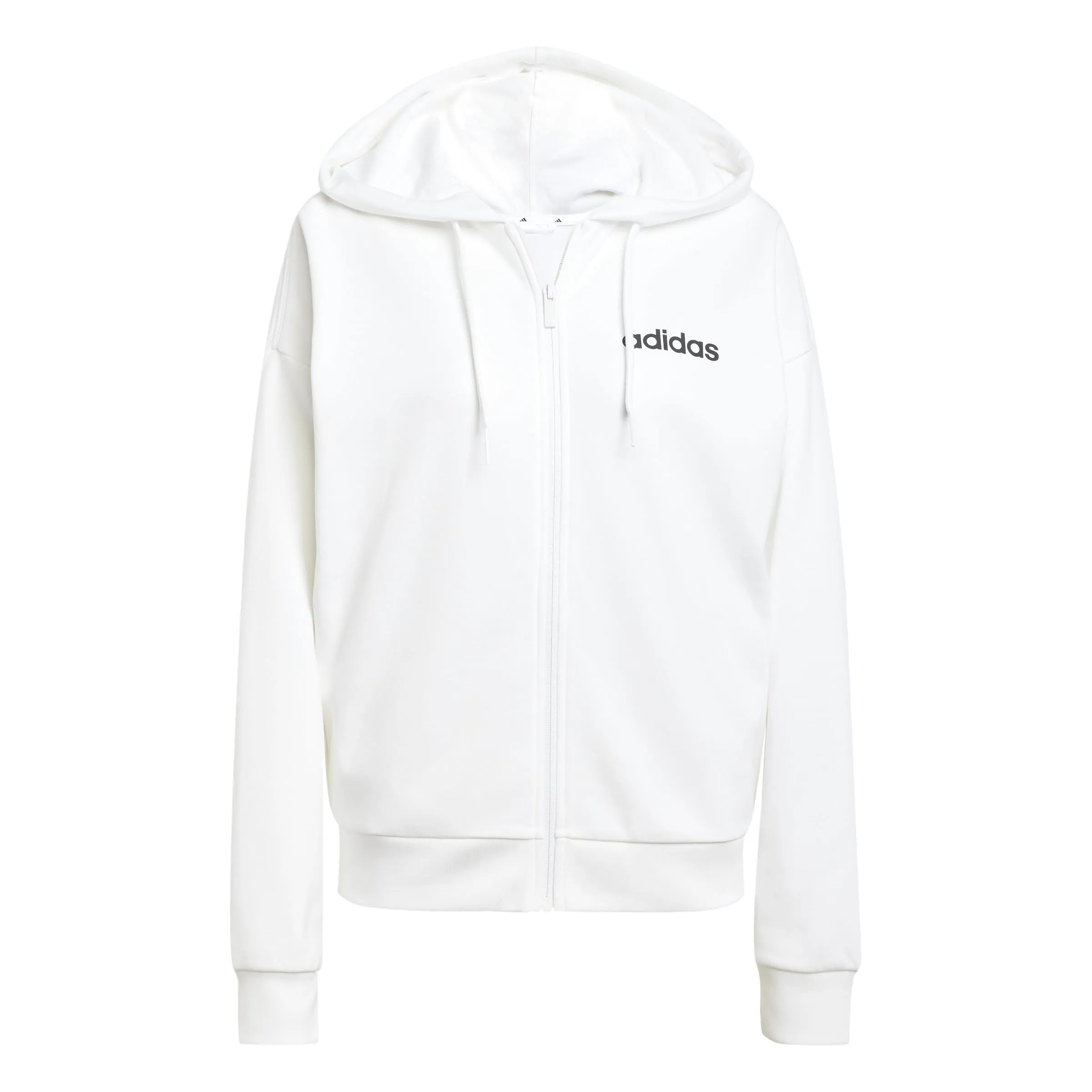 Adidas Donna Essentials Linear Full Zip French Terry Hoodie, White/Black, S - immagine 1