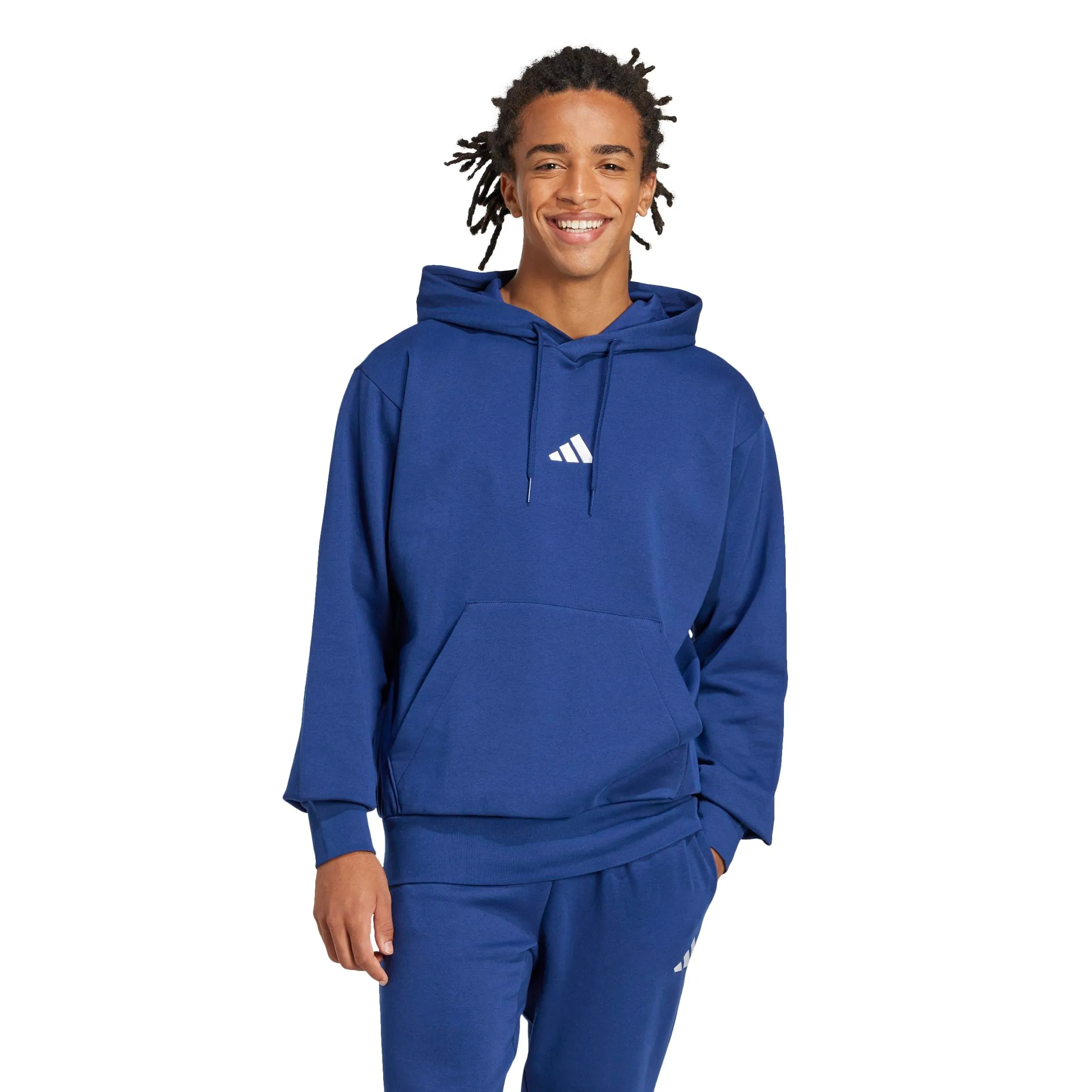 adidas Essentials Feelcozy Fleece Hoodie Sweatshirt, Dark Blue/White, M - immagine 2