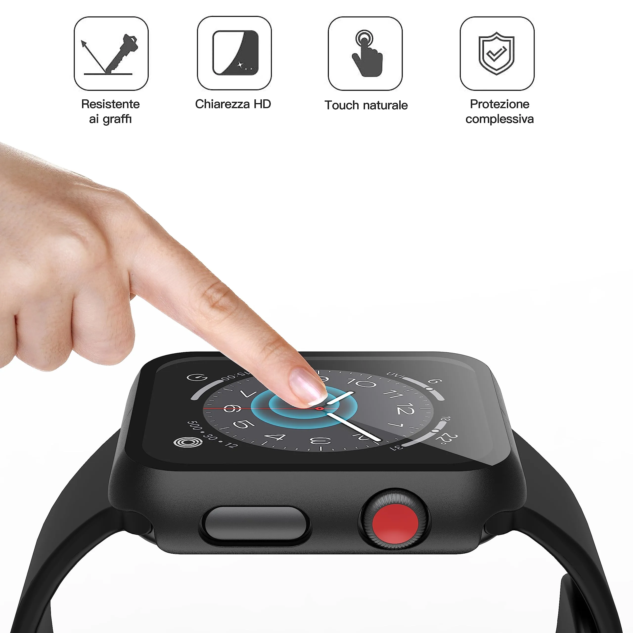 Misxi Cover con Vetro Temperato per Apple Watch Serie 2/3 38mm, Nero (2 Pezzi) - immagine 2