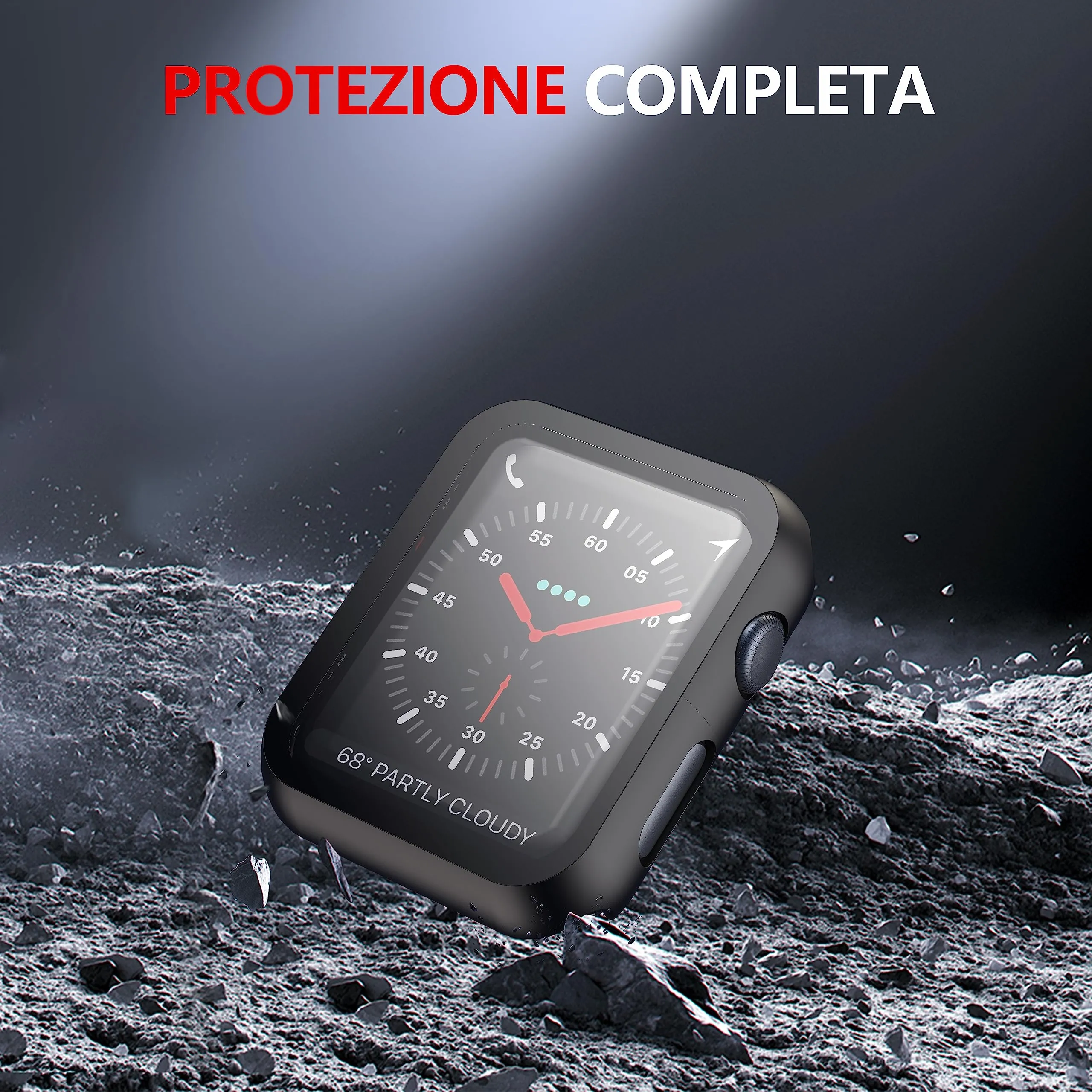 Misxi Cover con Vetro Temperato per Apple Watch Serie 2/3 38mm, Nero (2 Pezzi) - immagine 4