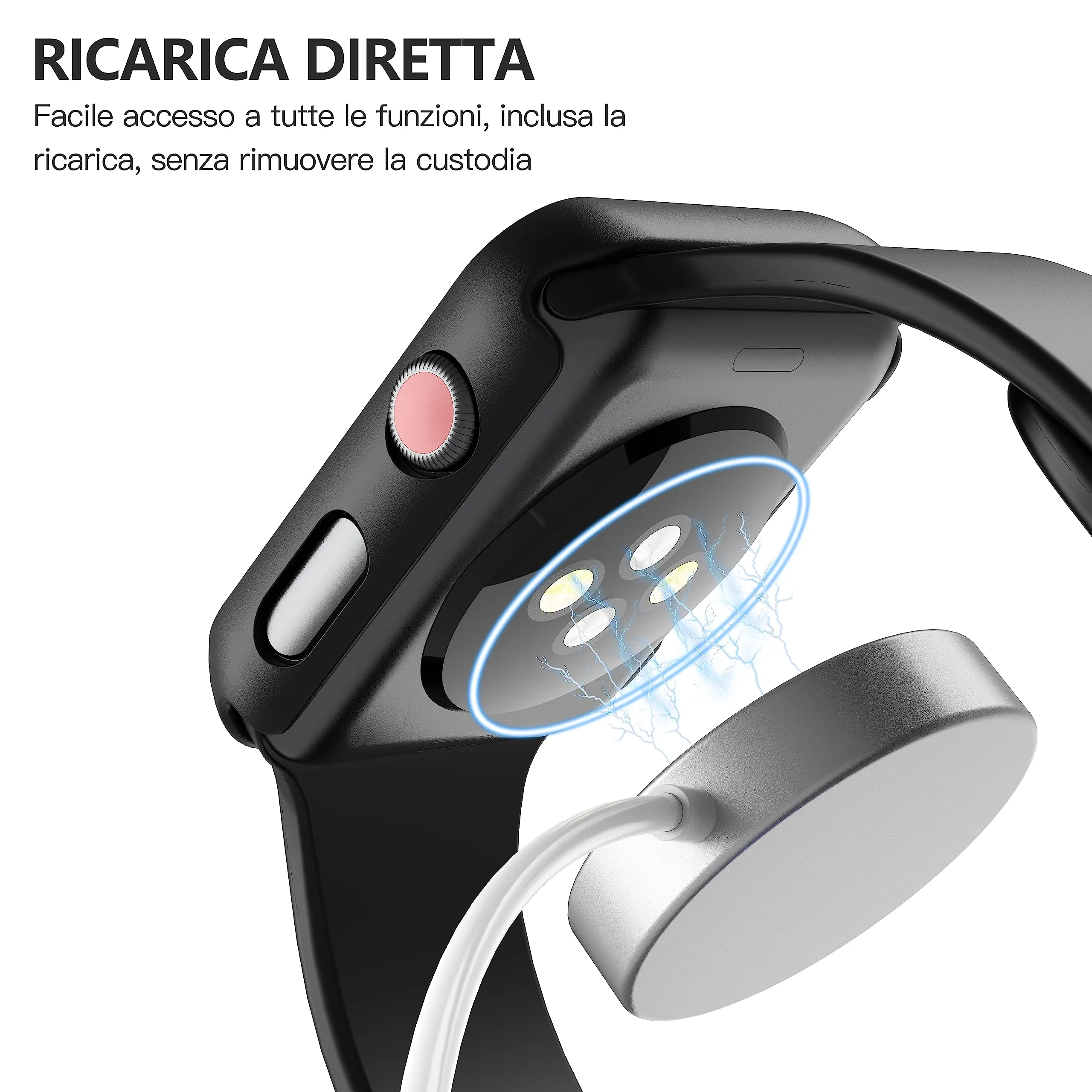 Misxi Cover con Vetro Temperato per Apple Watch Serie 2/3 38mm, Nero (2 Pezzi) - immagine 5
