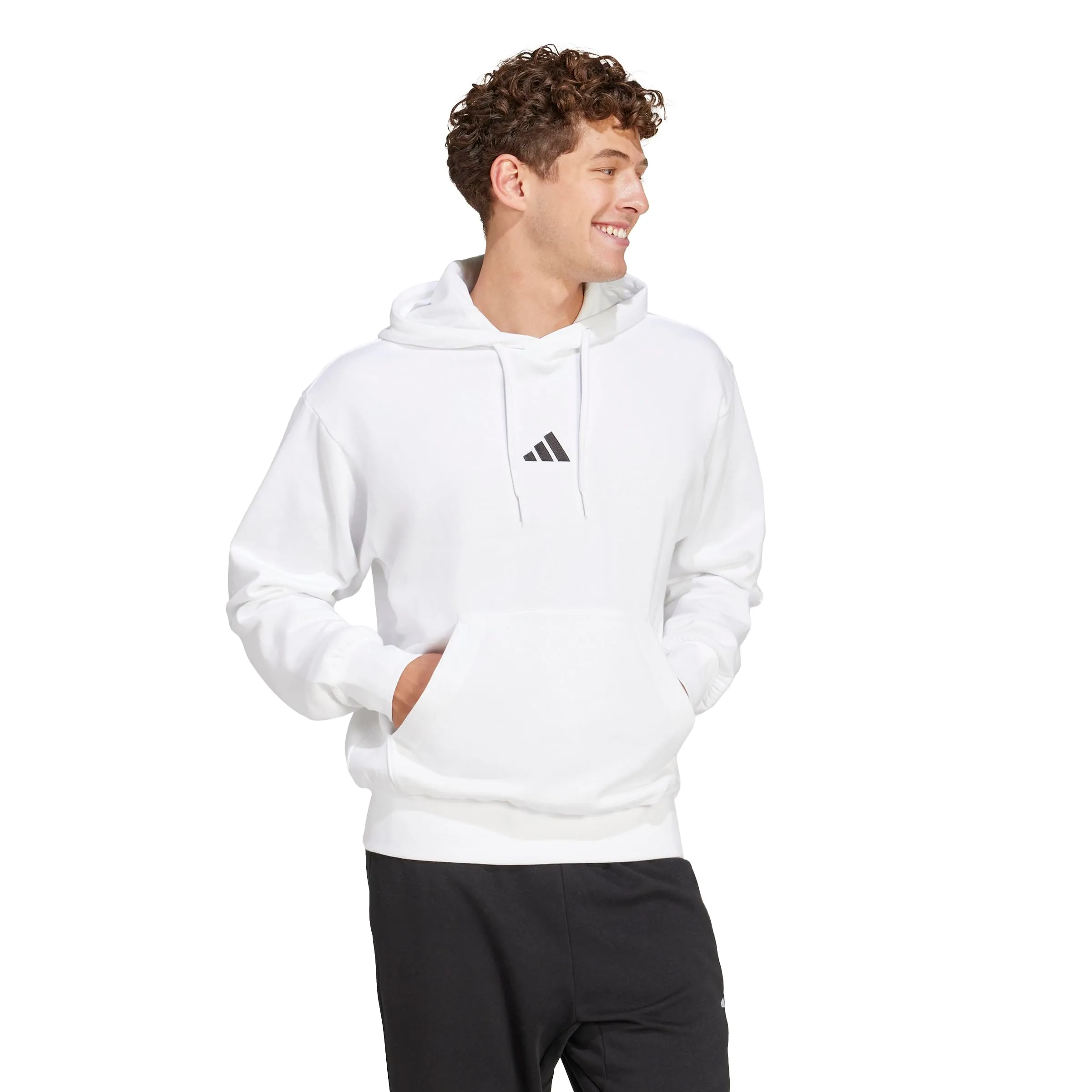 adidas Essentials Feelcozy Fleece Hoodie Sweatshirt, White/Black, M - immagine 3