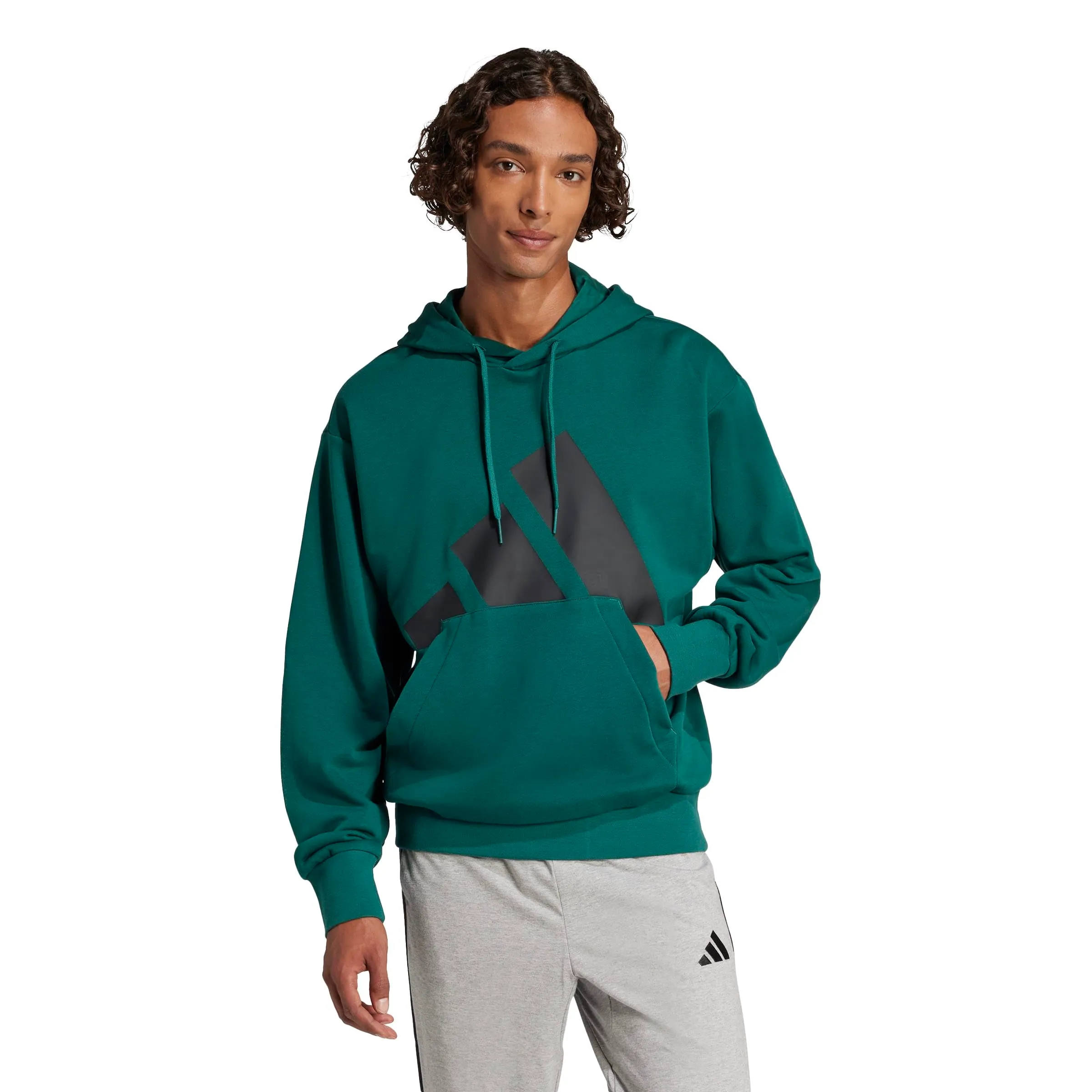adidas Essentials Big Logo French Terry Hoodie Sweatshirt, Collegiate Green/Black, S - immagine 3