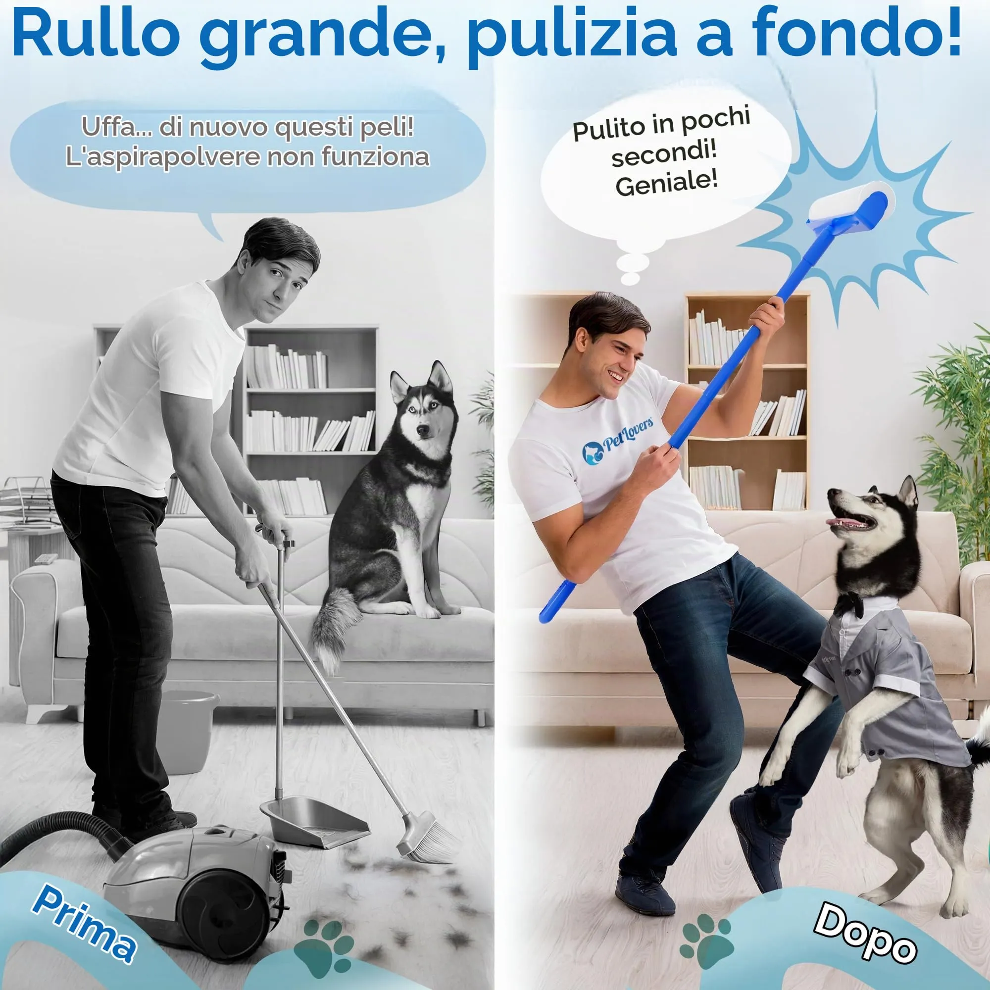 PetLovers Rullo Rimuovi Peli Large con 3 Ricariche, 360 Fogli per Pavimenti e Tappeti - immagine 2