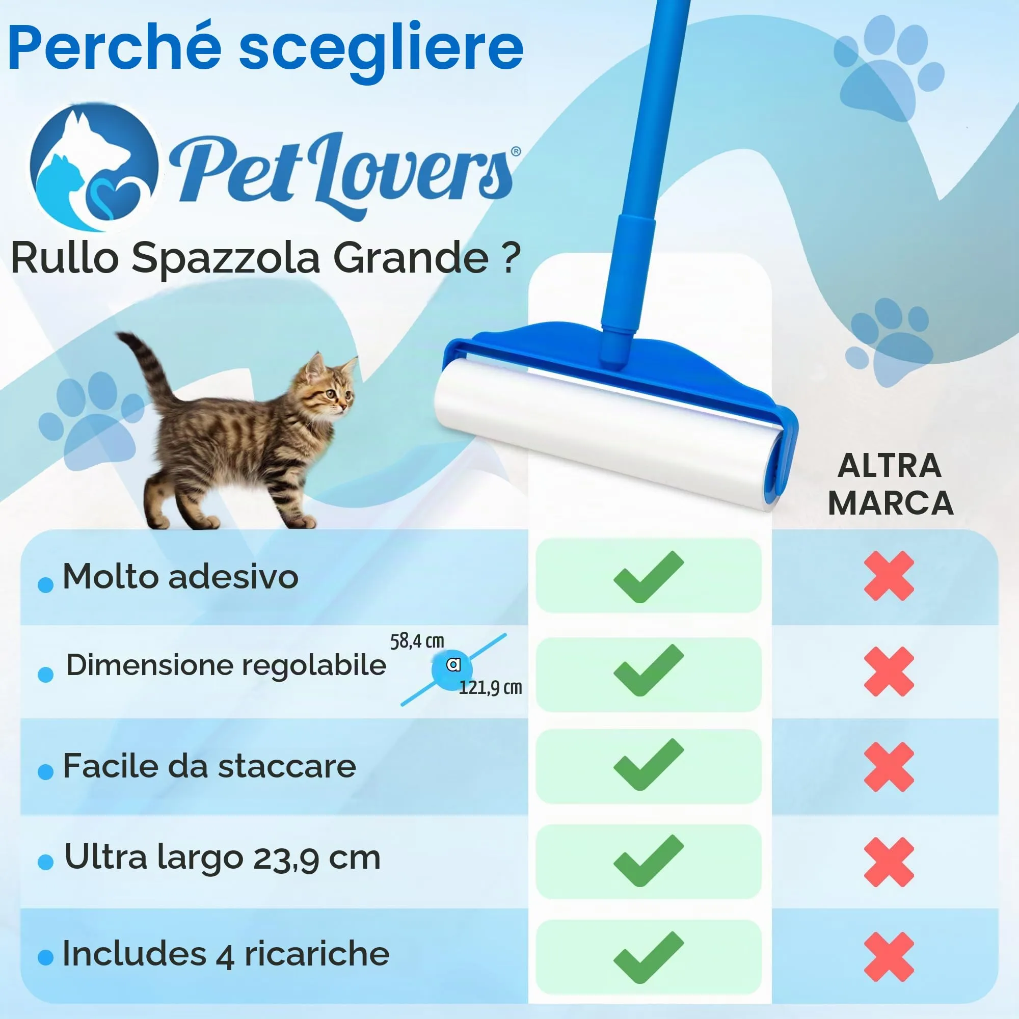 PetLovers Rullo Rimuovi Peli Large con 3 Ricariche, 360 Fogli per Pavimenti e Tappeti - immagine 7