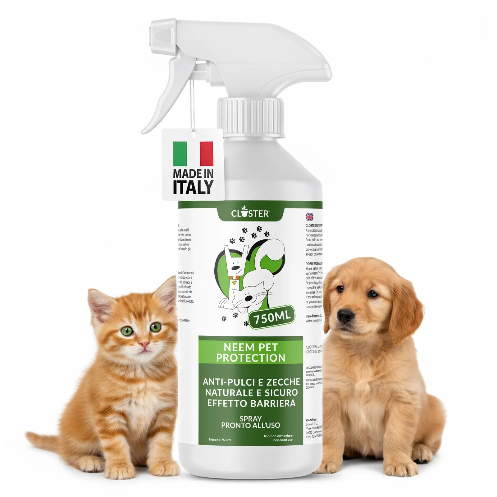 CLOSTER Neem Pet Protection Spray Antiparassitario per Cani e Gatti, 750 ml - immagine 1