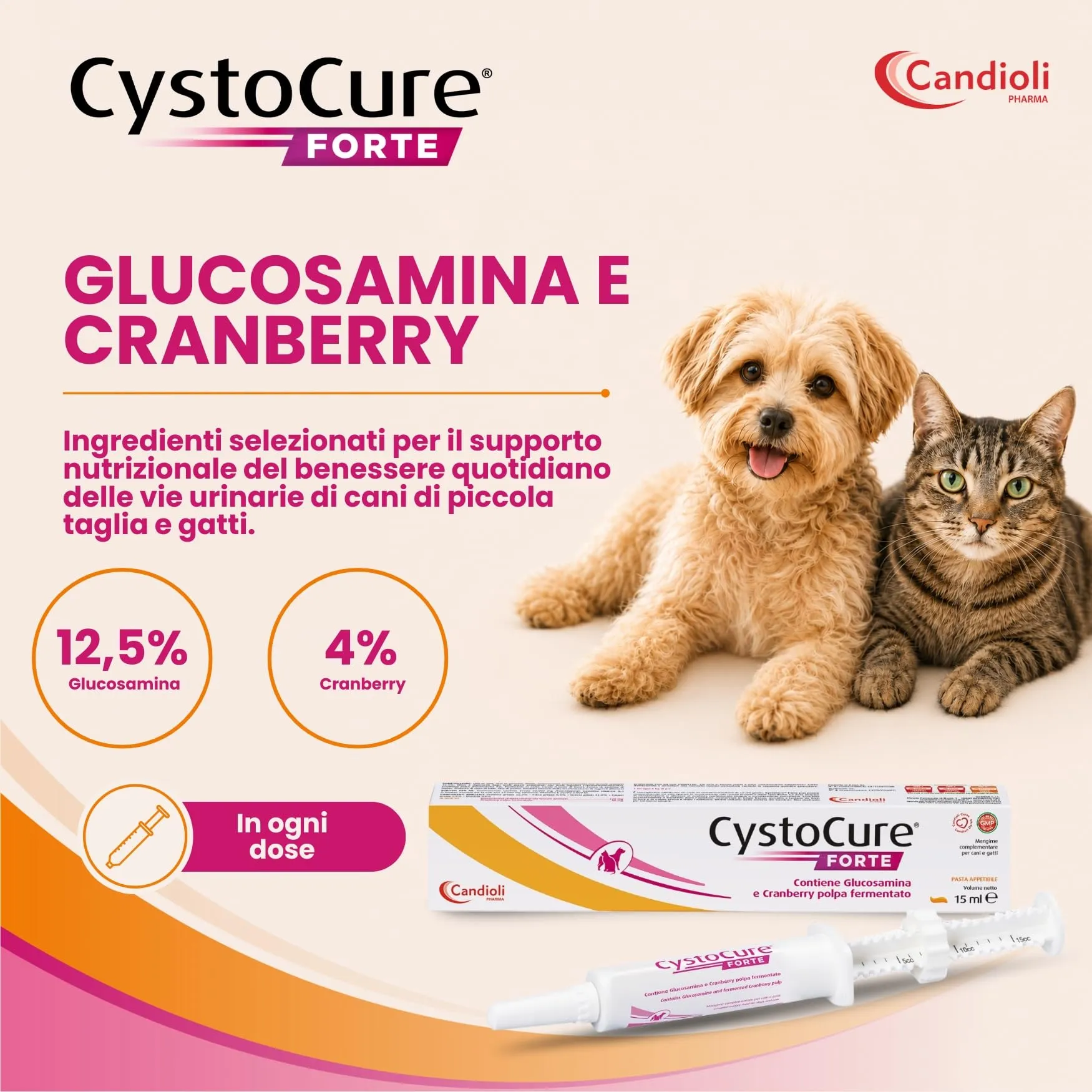Candioli CystoCure Forte per Cane e Gatto con Glucosamina e Cranberry, 15 ml - immagine 3