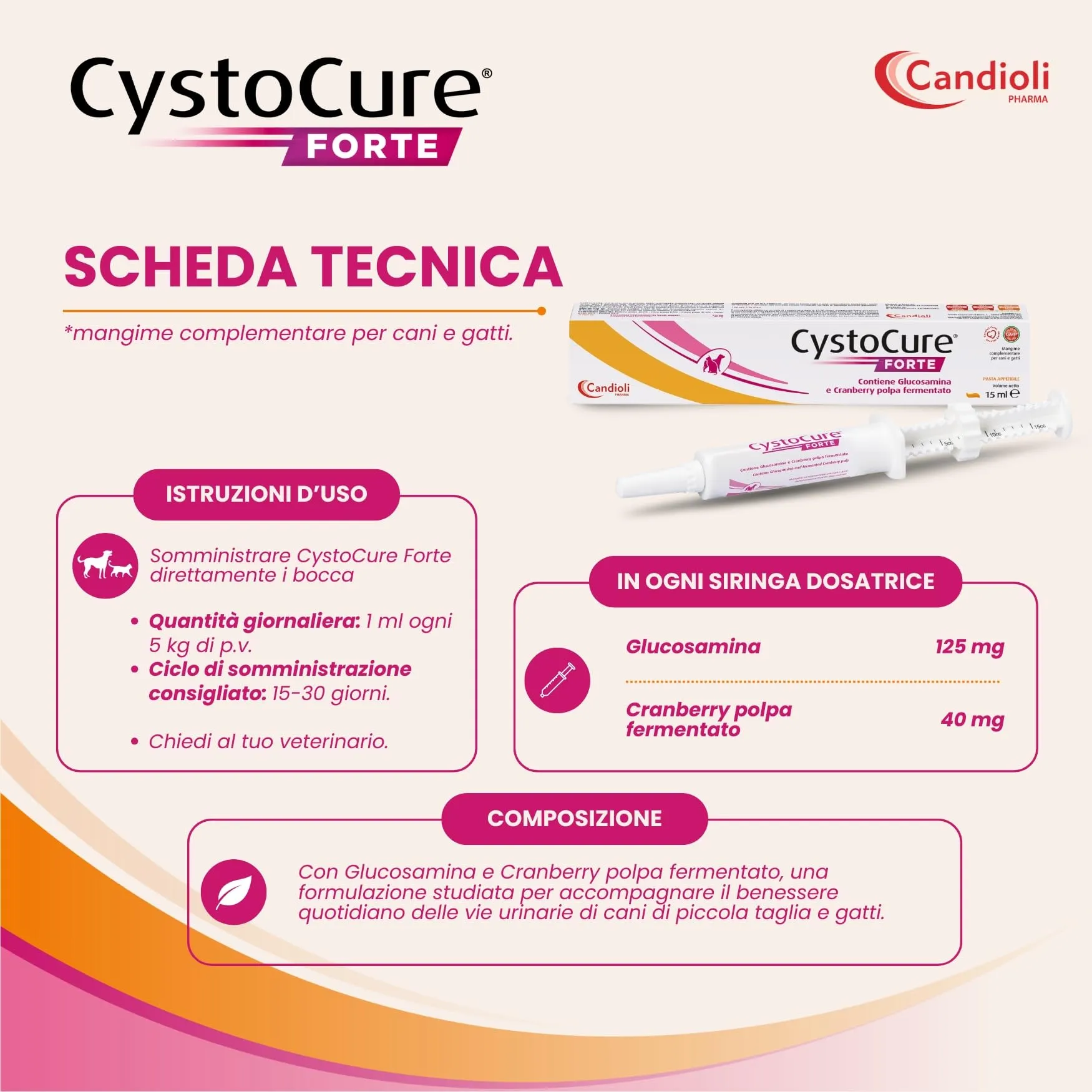 Candioli CystoCure Forte per Cane e Gatto con Glucosamina e Cranberry, 15 ml - immagine 6