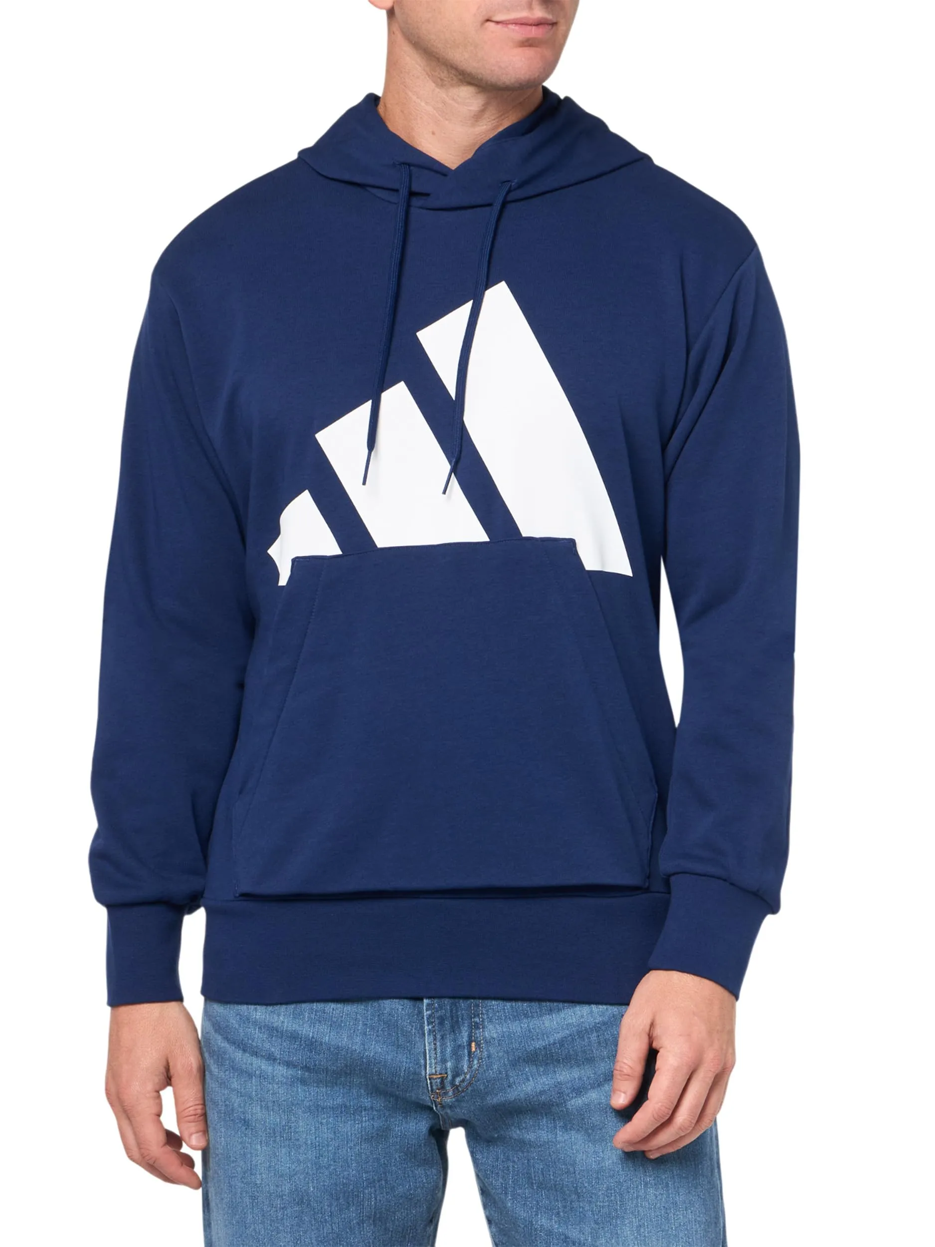adidas Essentials Big Logo French Terry Hoodie, Blu Scuro/Bianco, XXS - immagine 5