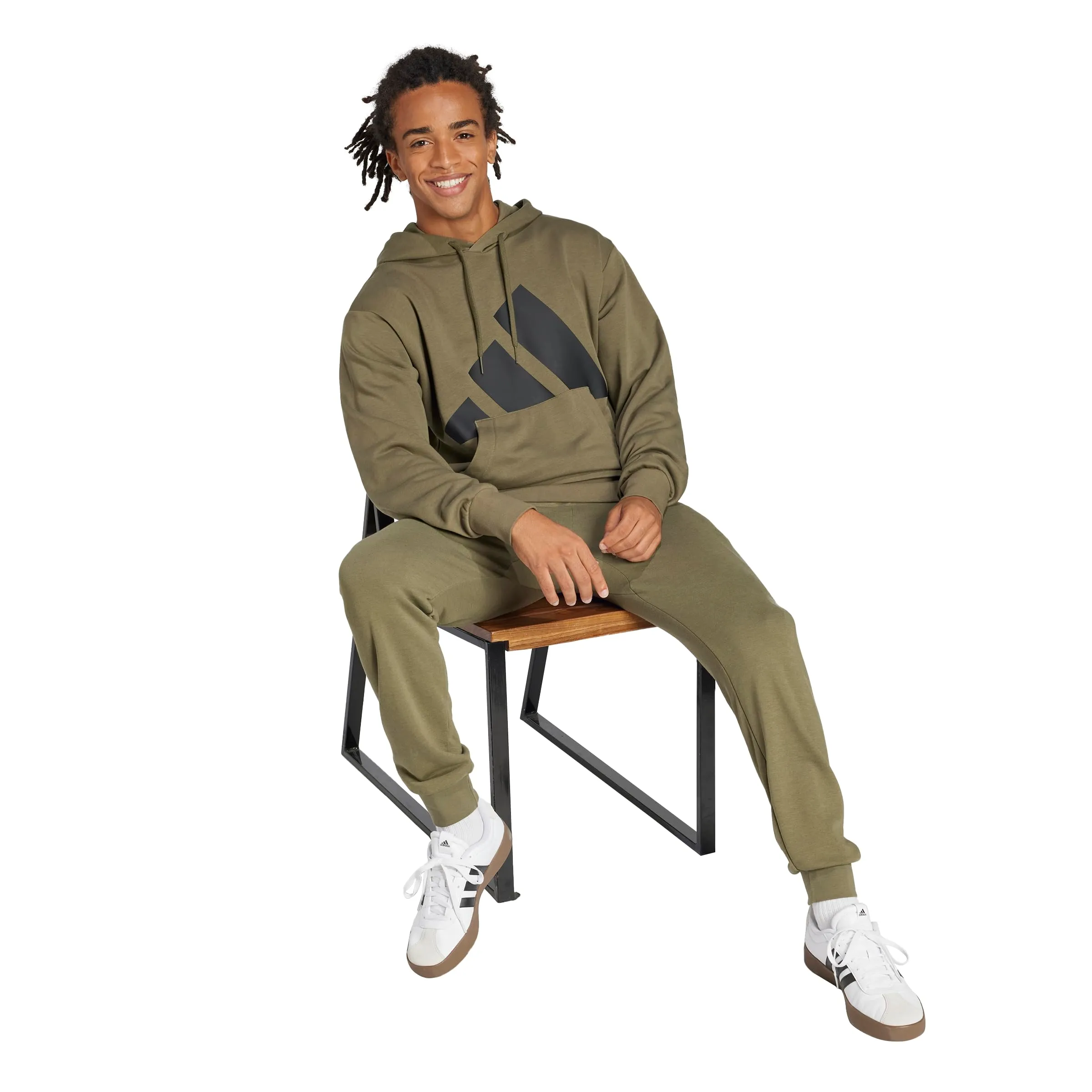 adidas Essentials Big Logo French Terry Men's Hoodie - Olive Strata/Nero, XXL - immagine 4