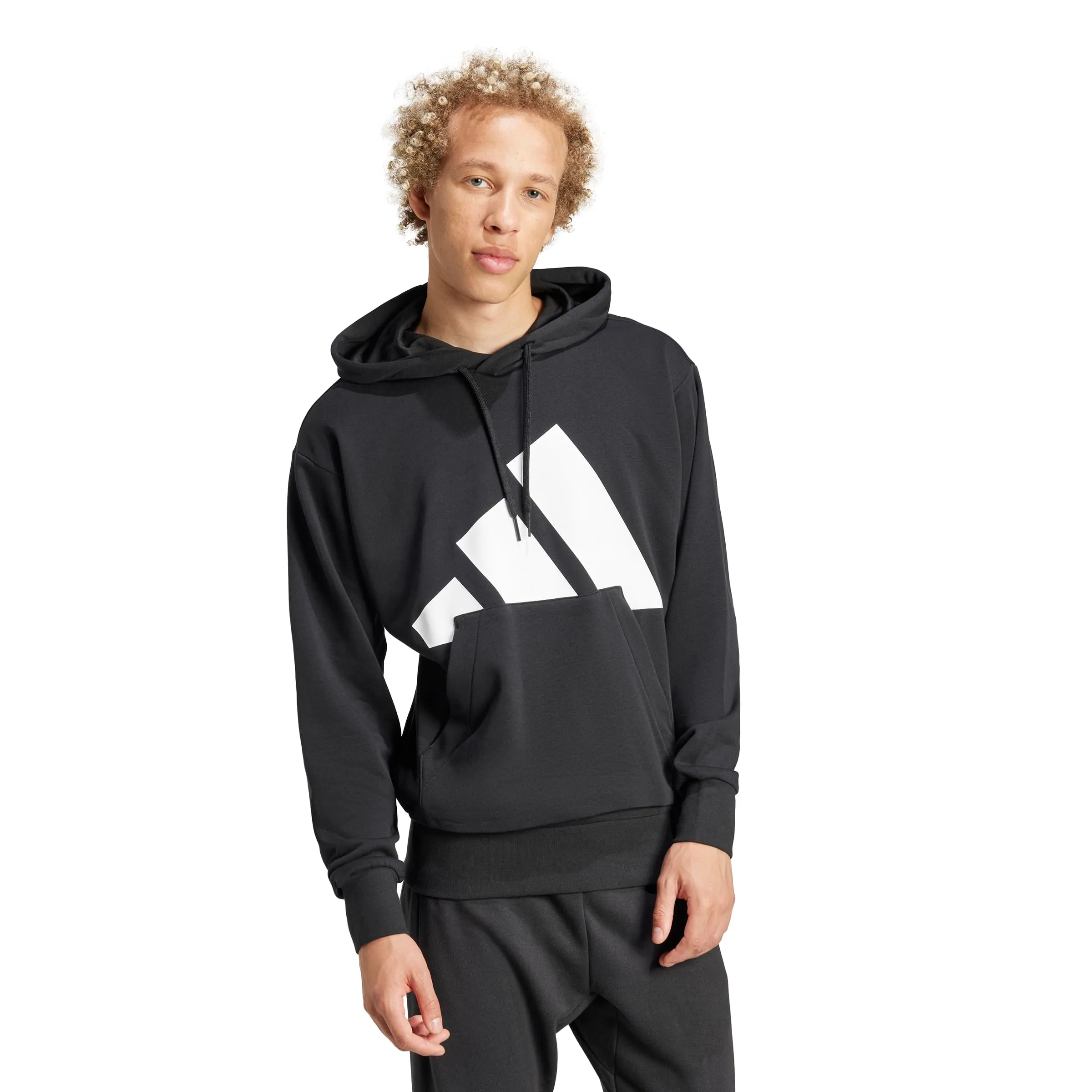 adidas Essentials Big Logo French Terry Hoodie, Nero/Bianco, M - immagine 1