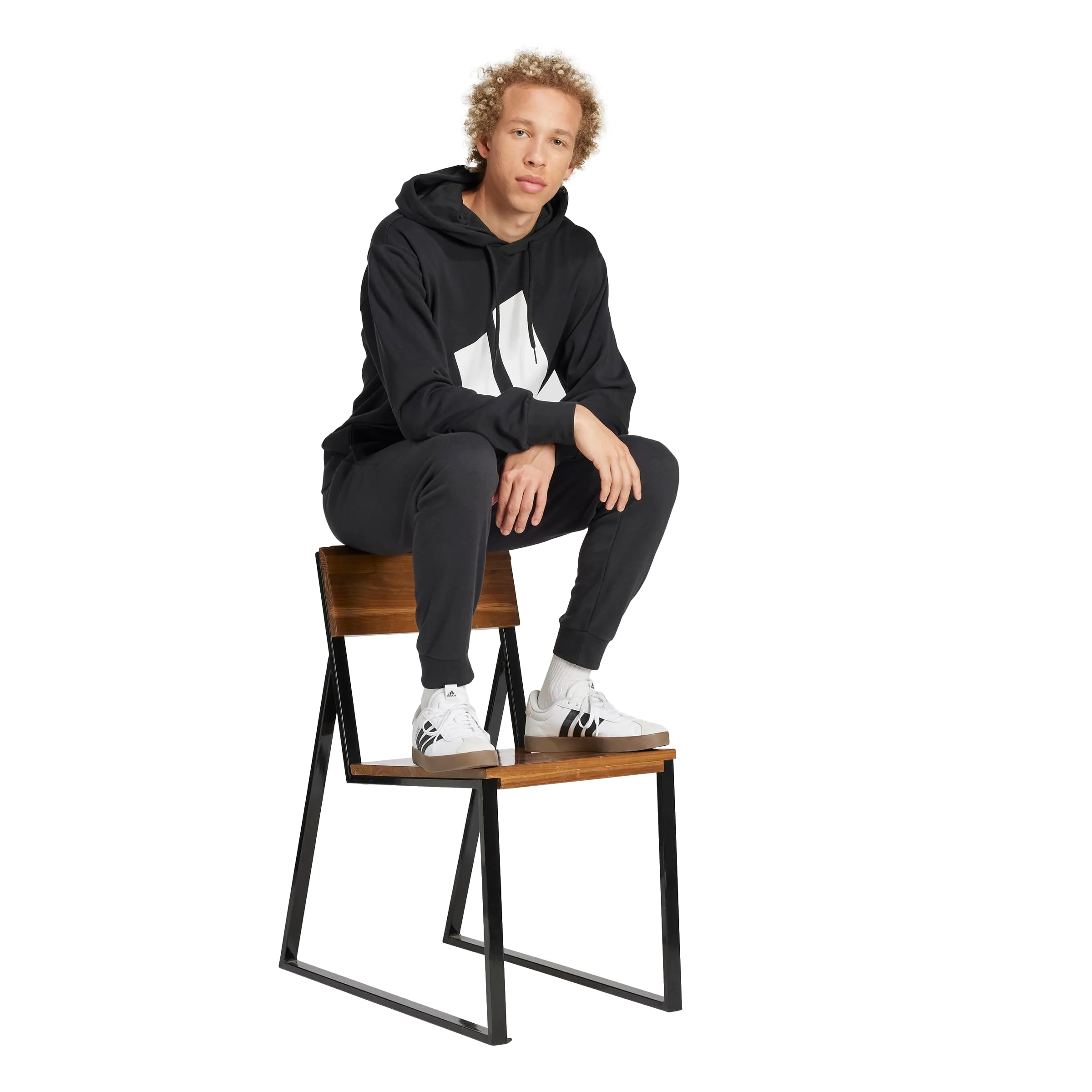adidas Essentials Big Logo French Terry Hoodie, Nero/Bianco, M - immagine 6