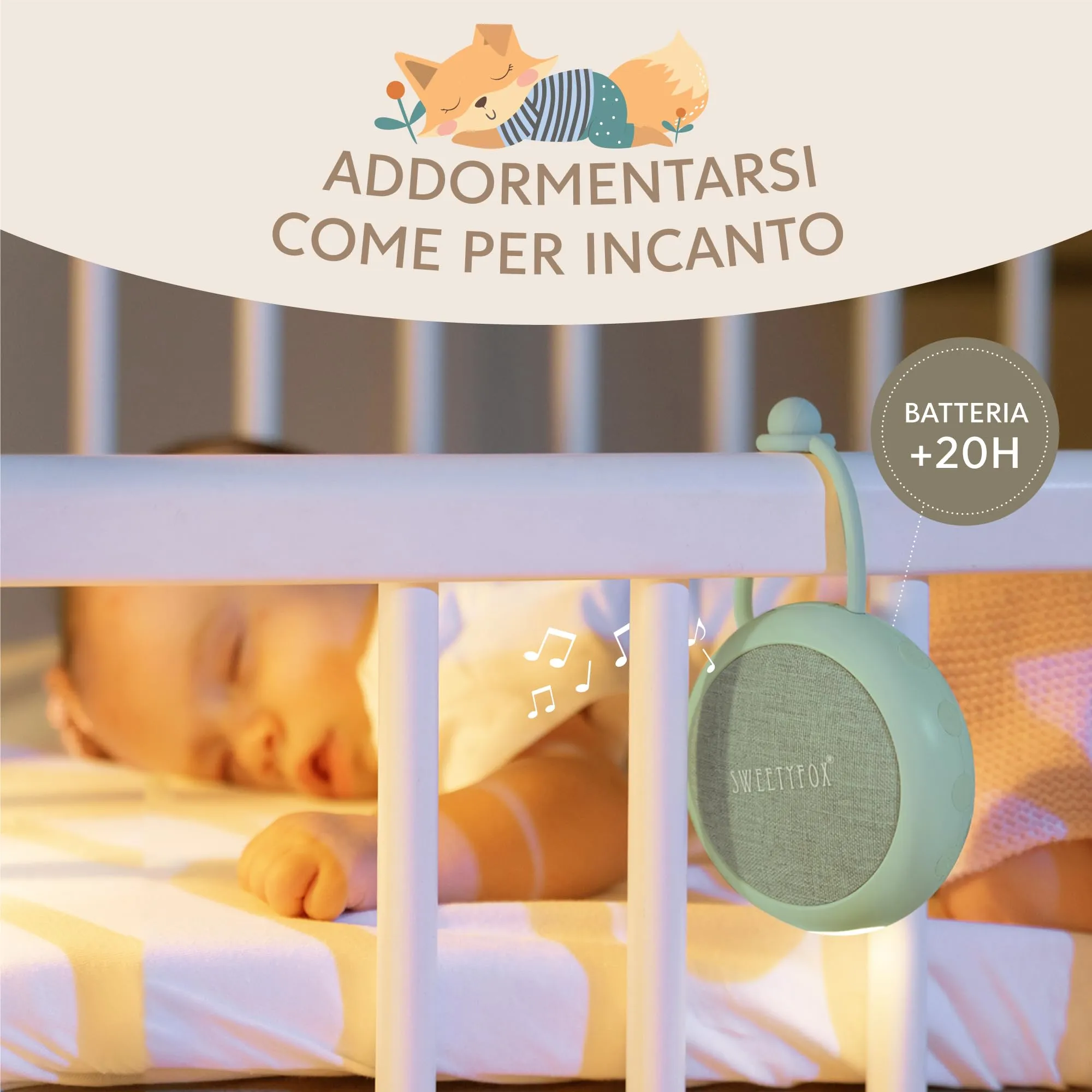Sweety Fox Macchina Rumore Bianco Neonato con Luce Notturna, Verde - immagine 3