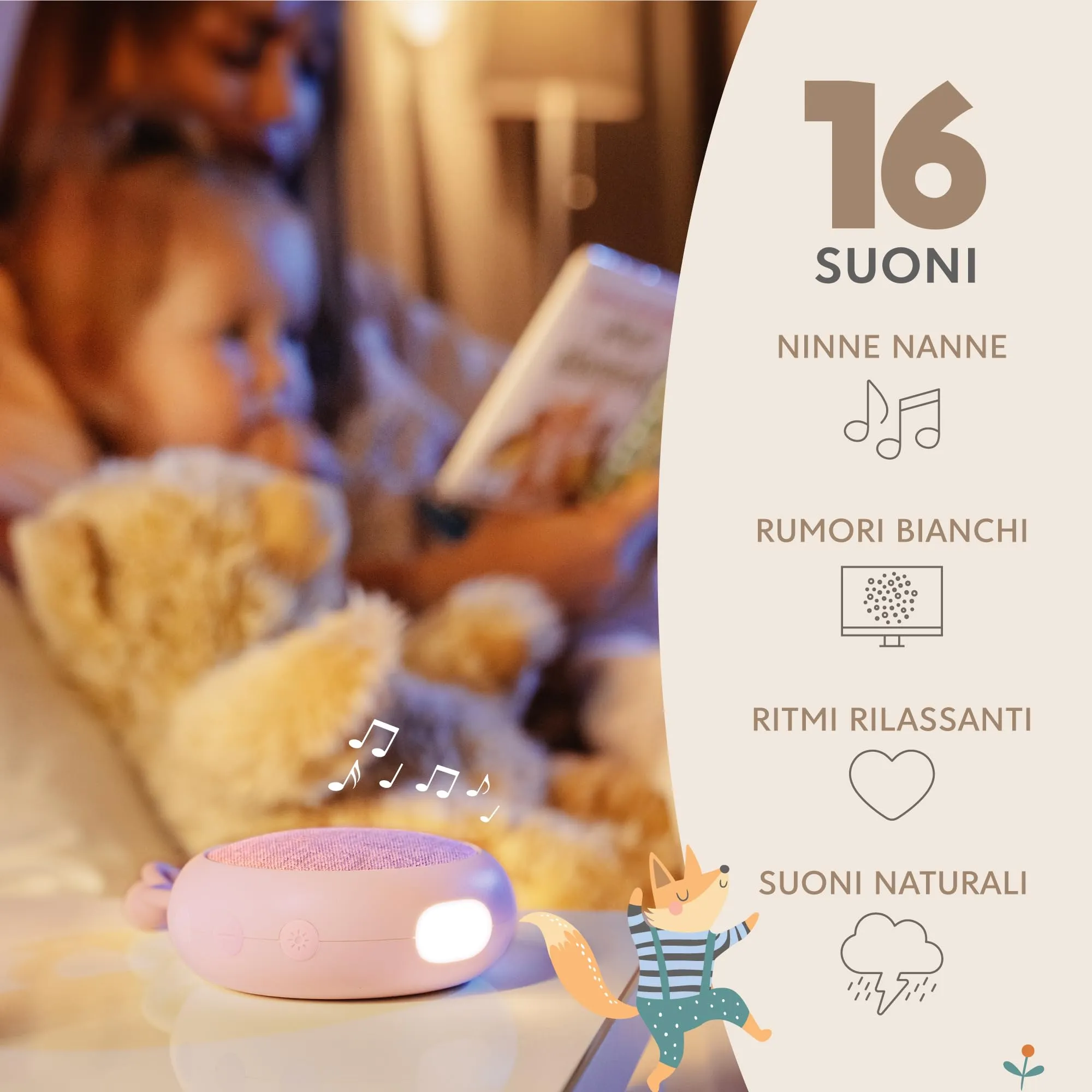 Sweety Fox Macchina Rumore Bianco Neonato con Luce Notturna - Rosa - immagine 2
