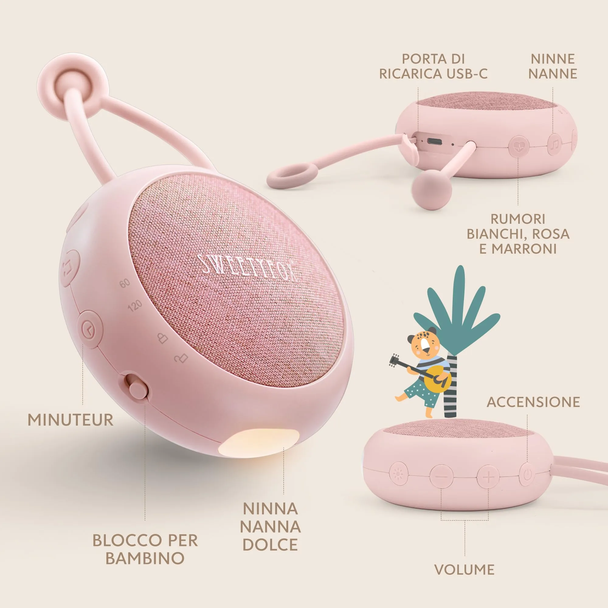 Sweety Fox Macchina Rumore Bianco Neonato con Luce Notturna - Rosa - immagine 4