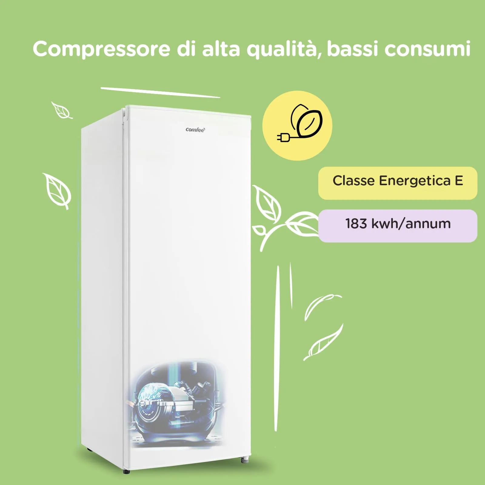 COMFEE' Congelatore Verticale a Cassetti Monoporta 160L RCU160WH2(E) Bianco - immagine 5