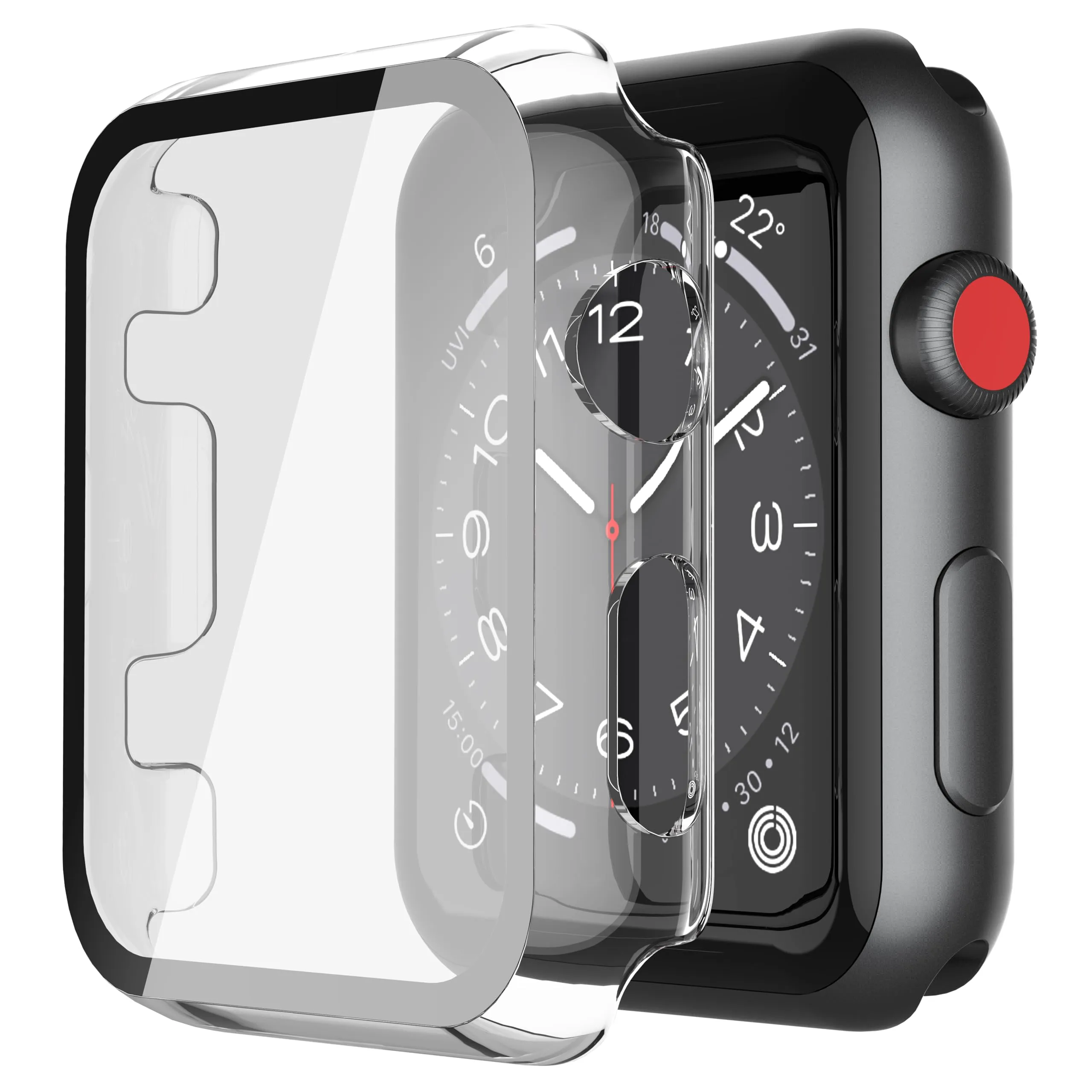 Misxi Cover con Vetro Temperato per Apple Watch Serie 2/3 38mm, Trasparente (2 Pezzi) - immagine 1