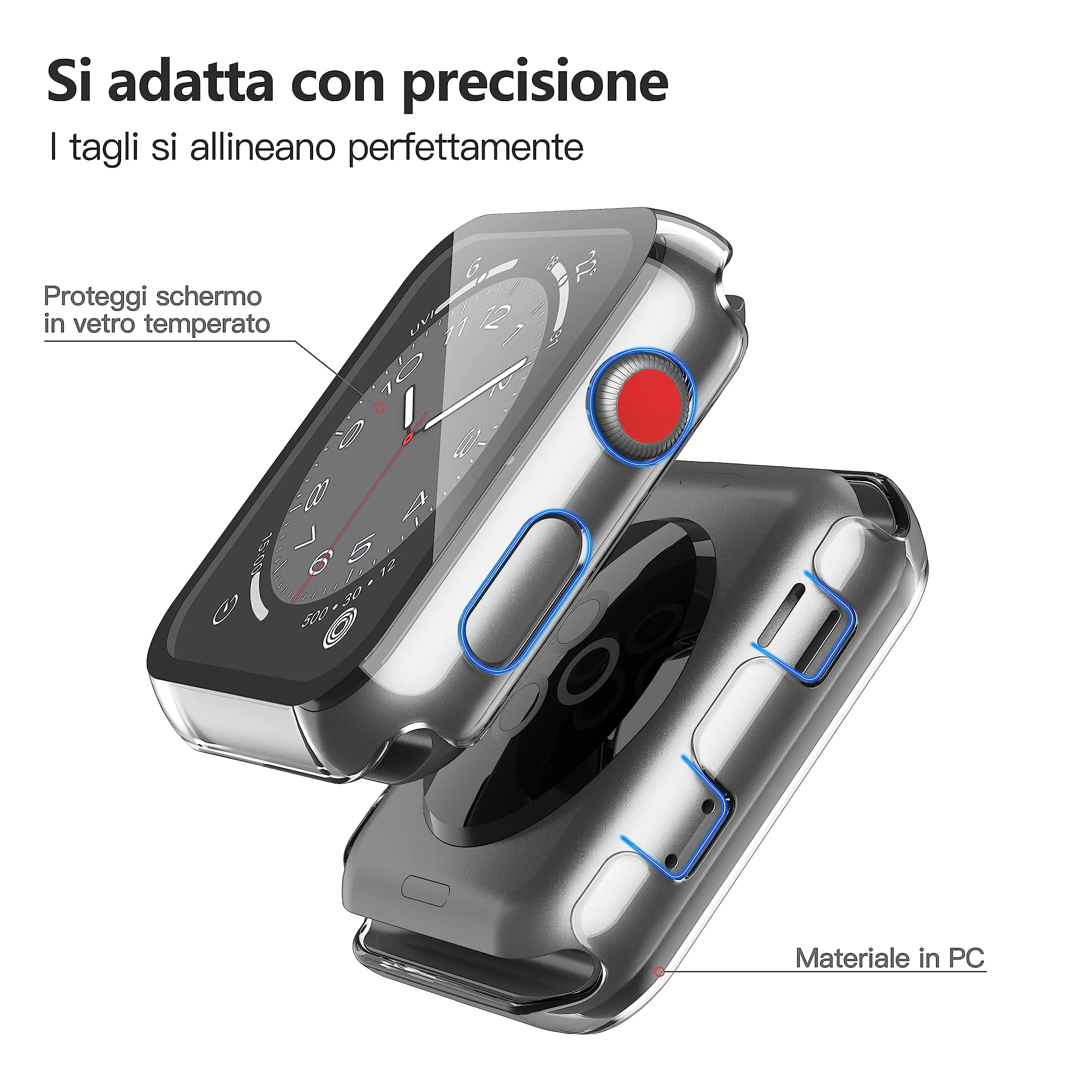 Misxi Cover con Vetro Temperato per Apple Watch Serie 2/3 38mm, Trasparente (2 Pezzi) - immagine 2