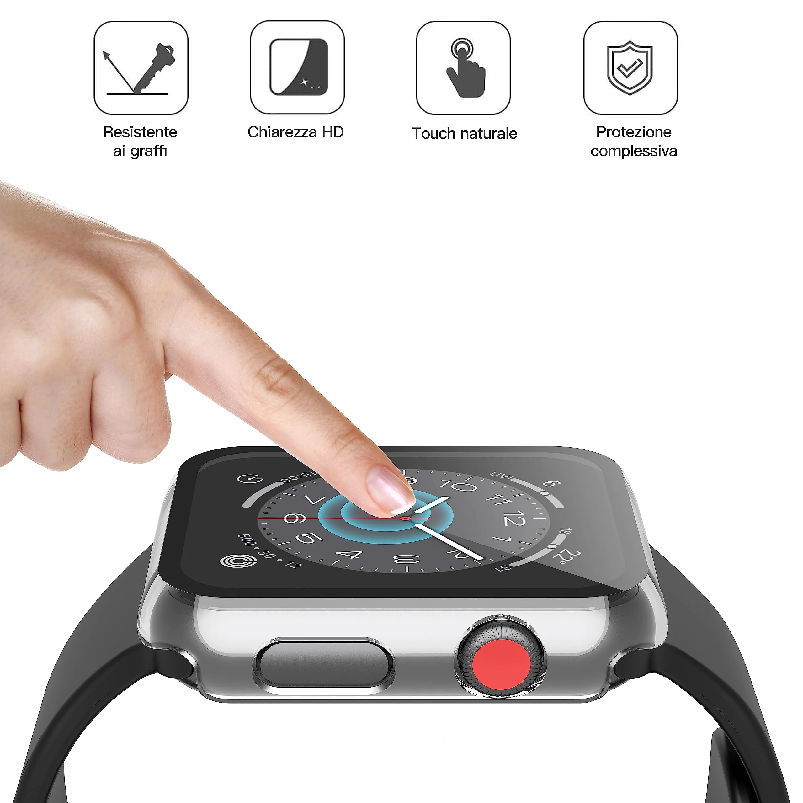 Misxi Cover con Vetro Temperato per Apple Watch Serie 2/3 38mm, Trasparente (2 Pezzi) - immagine 3