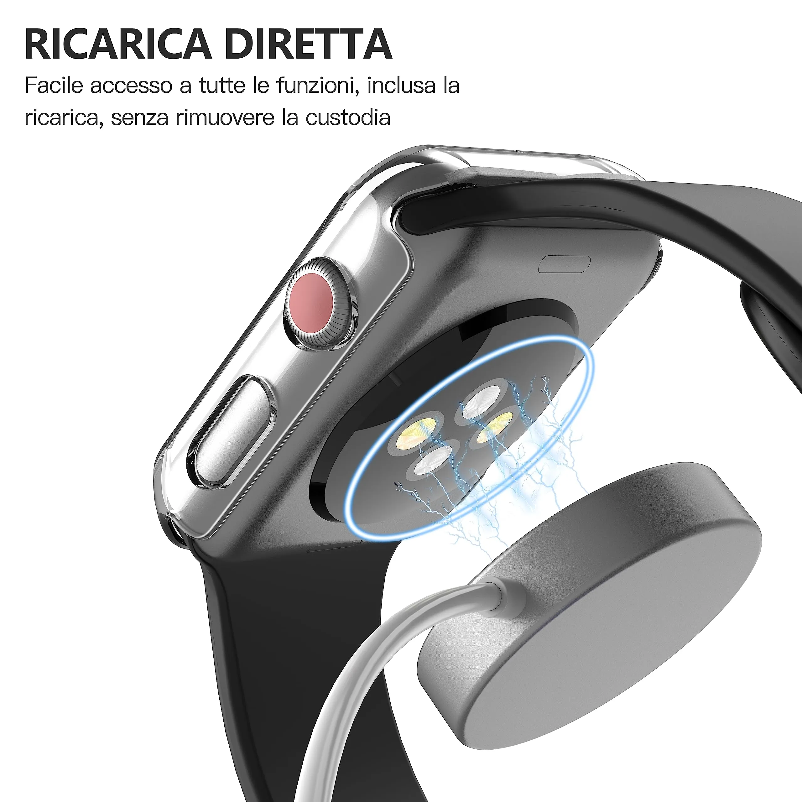 Misxi Cover con Vetro Temperato per Apple Watch Serie 2/3 38mm, Trasparente (2 Pezzi) - immagine 5