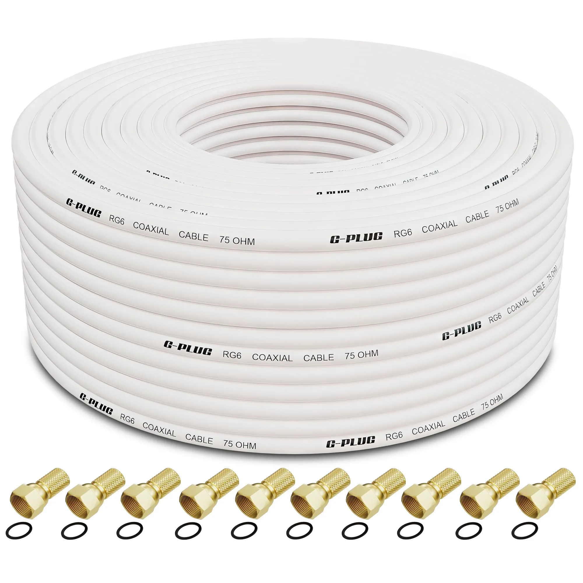G-PLUG Cavo Coassiale RG6 50m per Antenna TV e Satellitare con Connettori F - immagine 1
